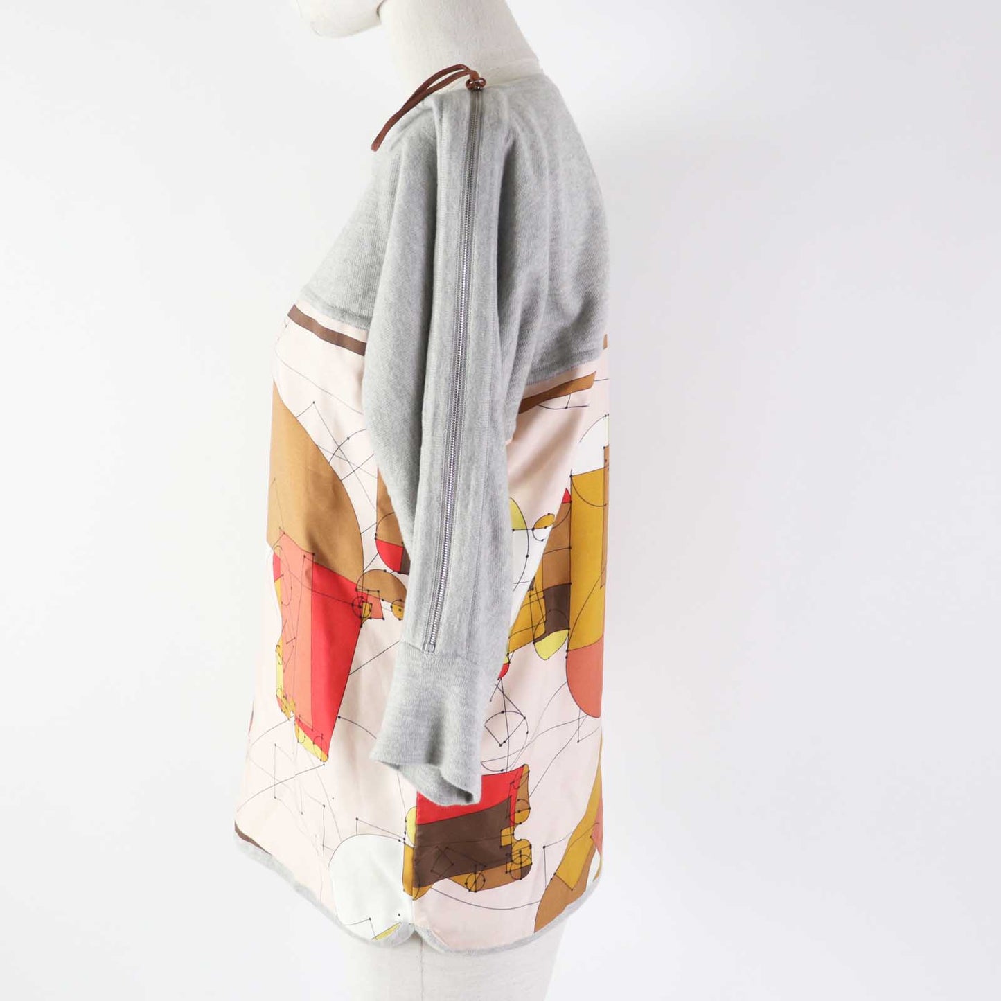 HERMES Cut Main: 100% silk, Part: 90% cotton, Part: 10% cashmere, Accessories: Sheep leather Gray multi ECHEC AU ROI Checkmate Women 34