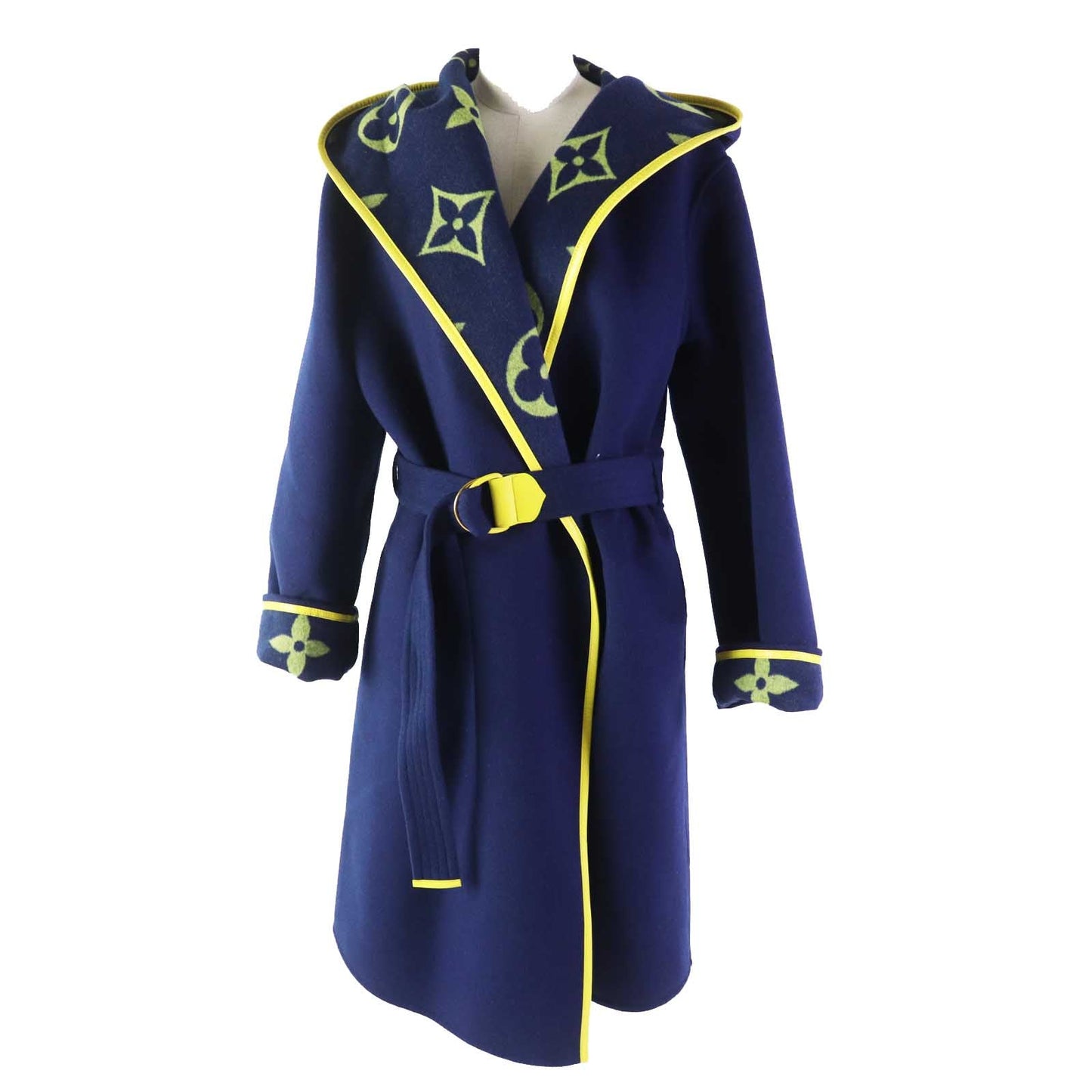 LOUIS VUITTON coat FJC022NUV Outer: 99% wool, Outer: 1% silk, Lining: 53% rayon, Lining: 47% cupra, Belt loop: 100% polyester, Belt: 99% wool, 1% silk, Leather part: Lamb leather Navy yellow Giant Monogram Women 36