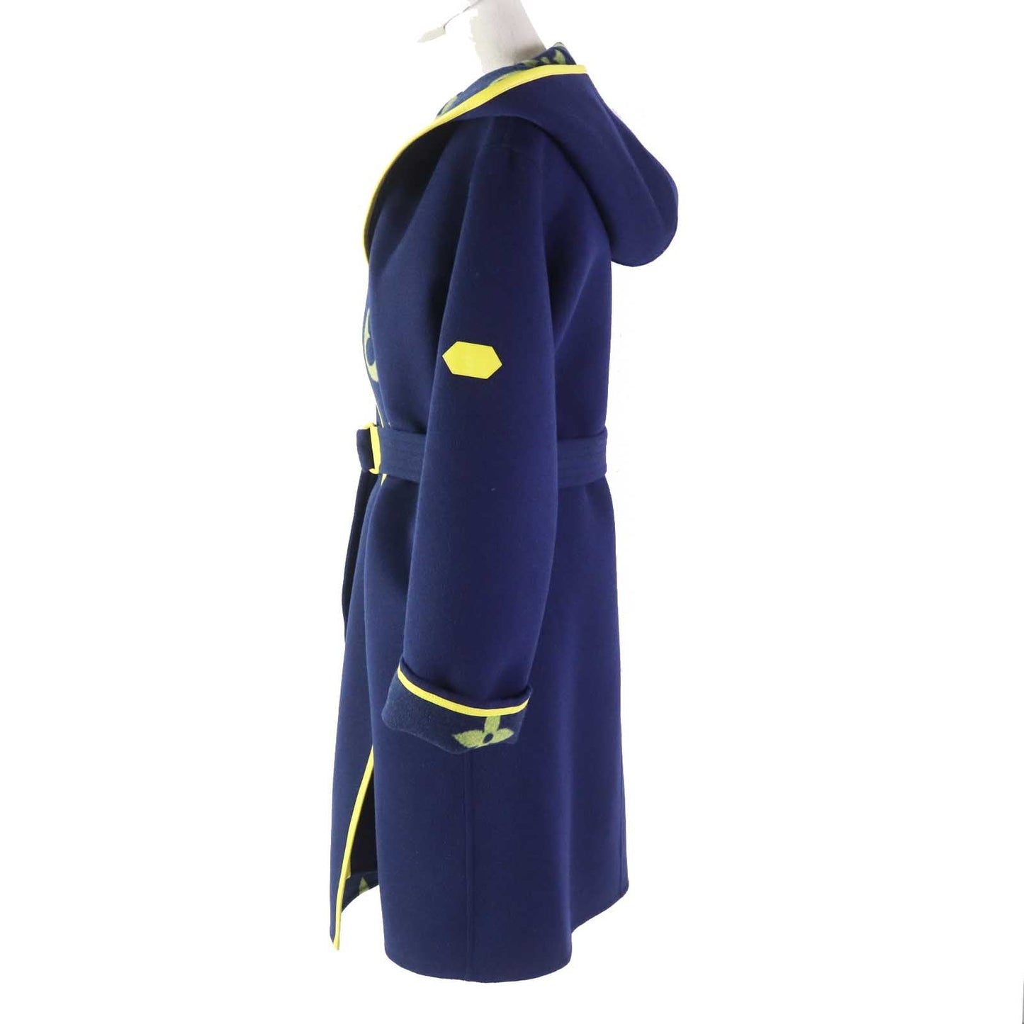 LOUIS VUITTON coat FJC022NUV Outer: 99% wool, Outer: 1% silk, Lining: 53% rayon, Lining: 47% cupra, Belt loop: 100% polyester, Belt: 99% wool, 1% silk, Leather part: Lamb leather Navy yellow Giant Monogram Women 36