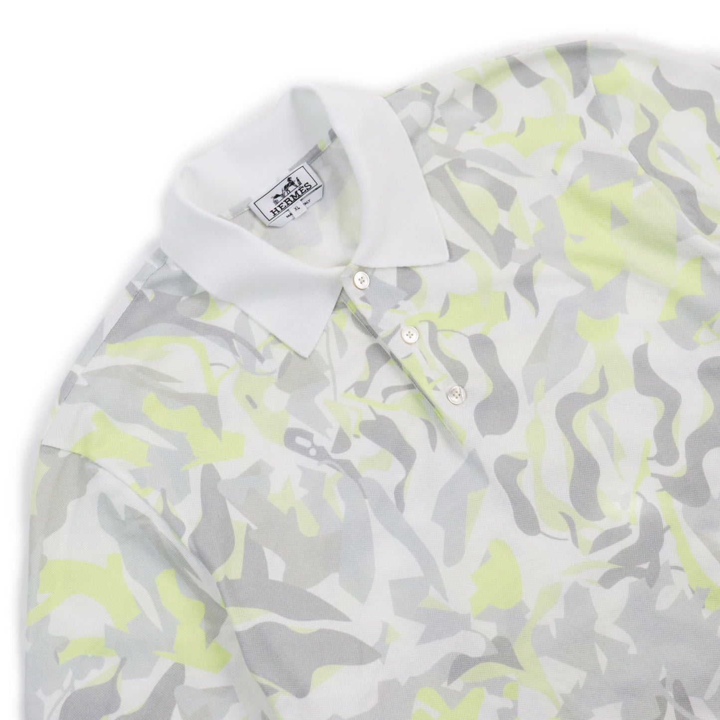 HERMES Short sleeve polo shirt Main: 100% cotton Gray yellow Puzzle Vegetal mens XL