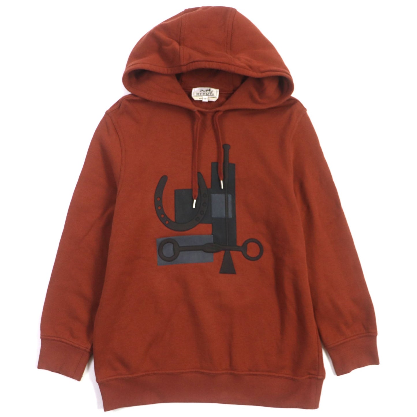 HERMES pullover Main: 100% cotton, Leather part: Sheepskin Cord: 100% cotton Knit part: 90% cotton : 10% polyurethane Red brown Sport capsule hooded sweater mens XS