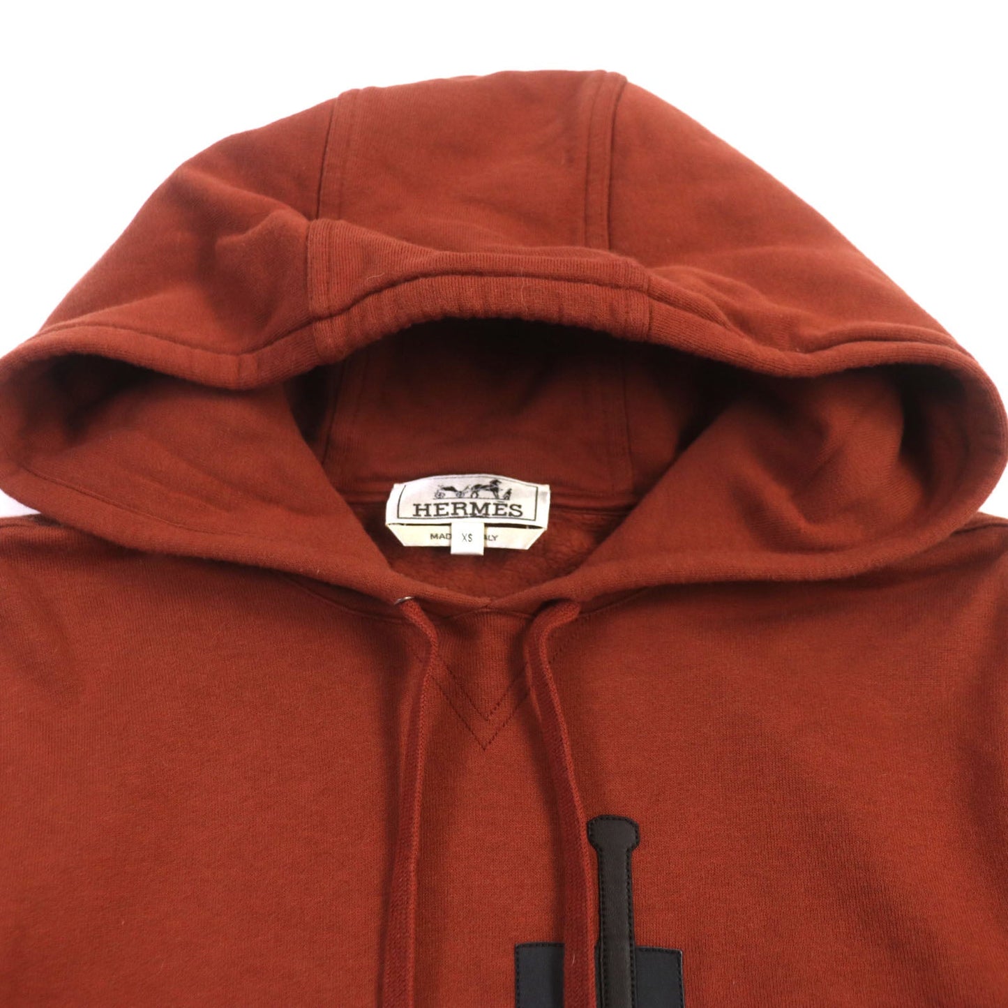 HERMES pullover Main: 100% cotton, Leather part: Sheepskin Cord: 100% cotton Knit part: 90% cotton : 10% polyurethane Red brown Sport capsule hooded sweater mens XS
