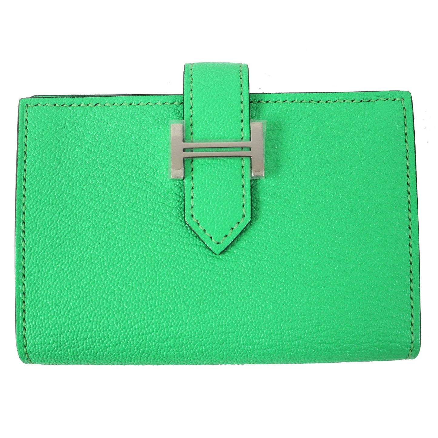 HERMES name card holder Chevre Misol Green , Vert Comics Bean mini Women