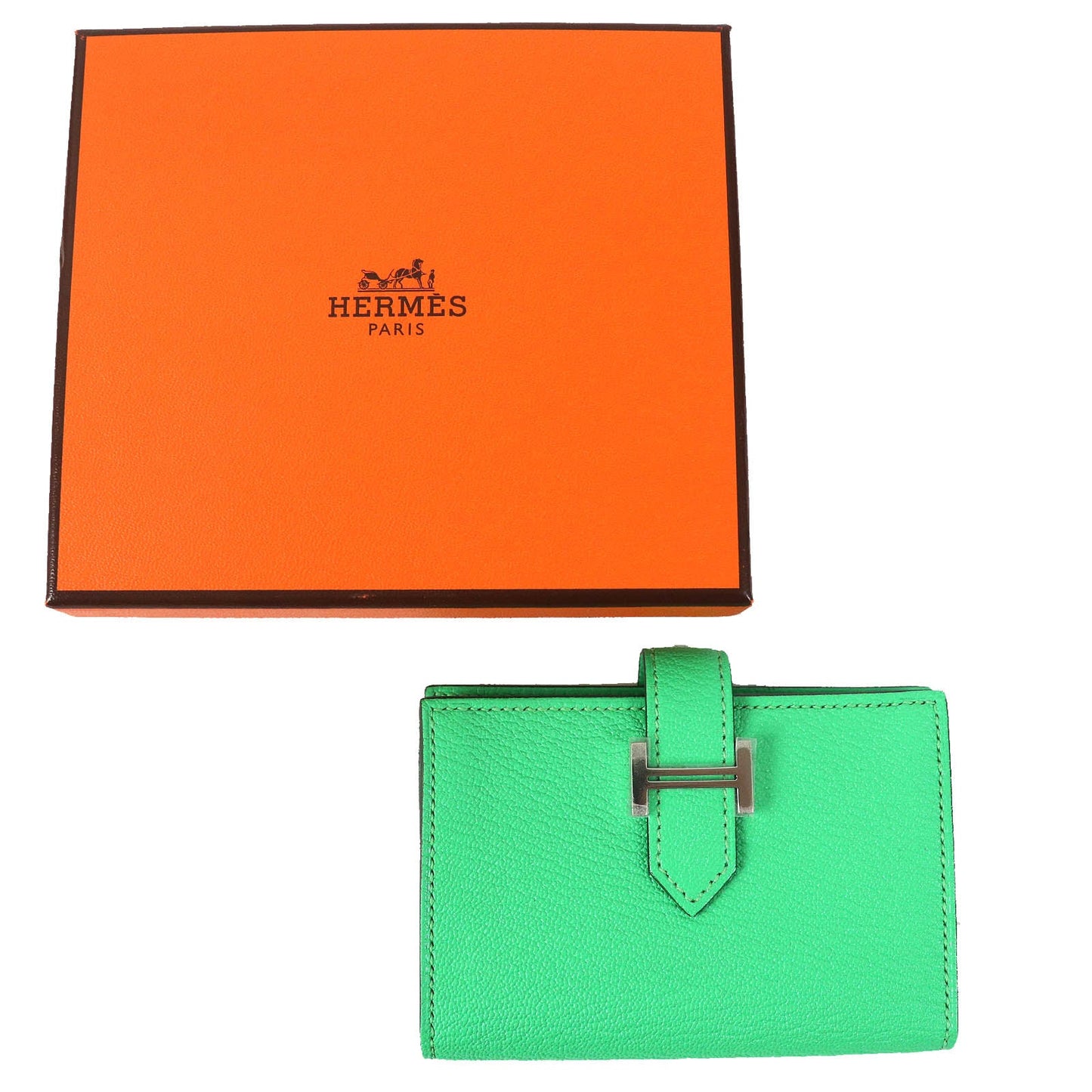 HERMES name card holder Chevre Misol Green , Vert Comics Bean mini Women