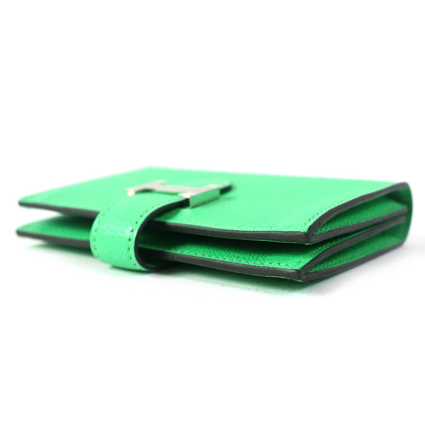 HERMES name card holder Chevre Misol Green , Vert Comics Bean mini Women