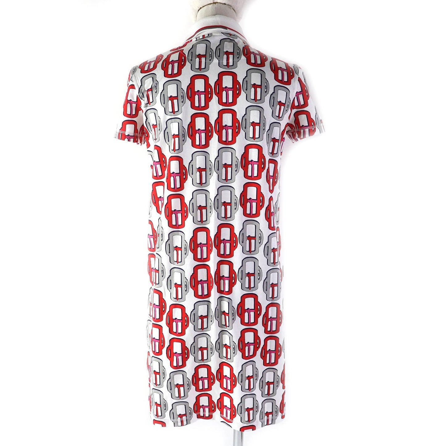 HERMES one piece Main: 100% cotton, Collar: 81% cotton, 16% nylon, 3% polyurethane White Red Gray Navy BOUCLERIE MODERNE JERSEY Modern buckle Women 34