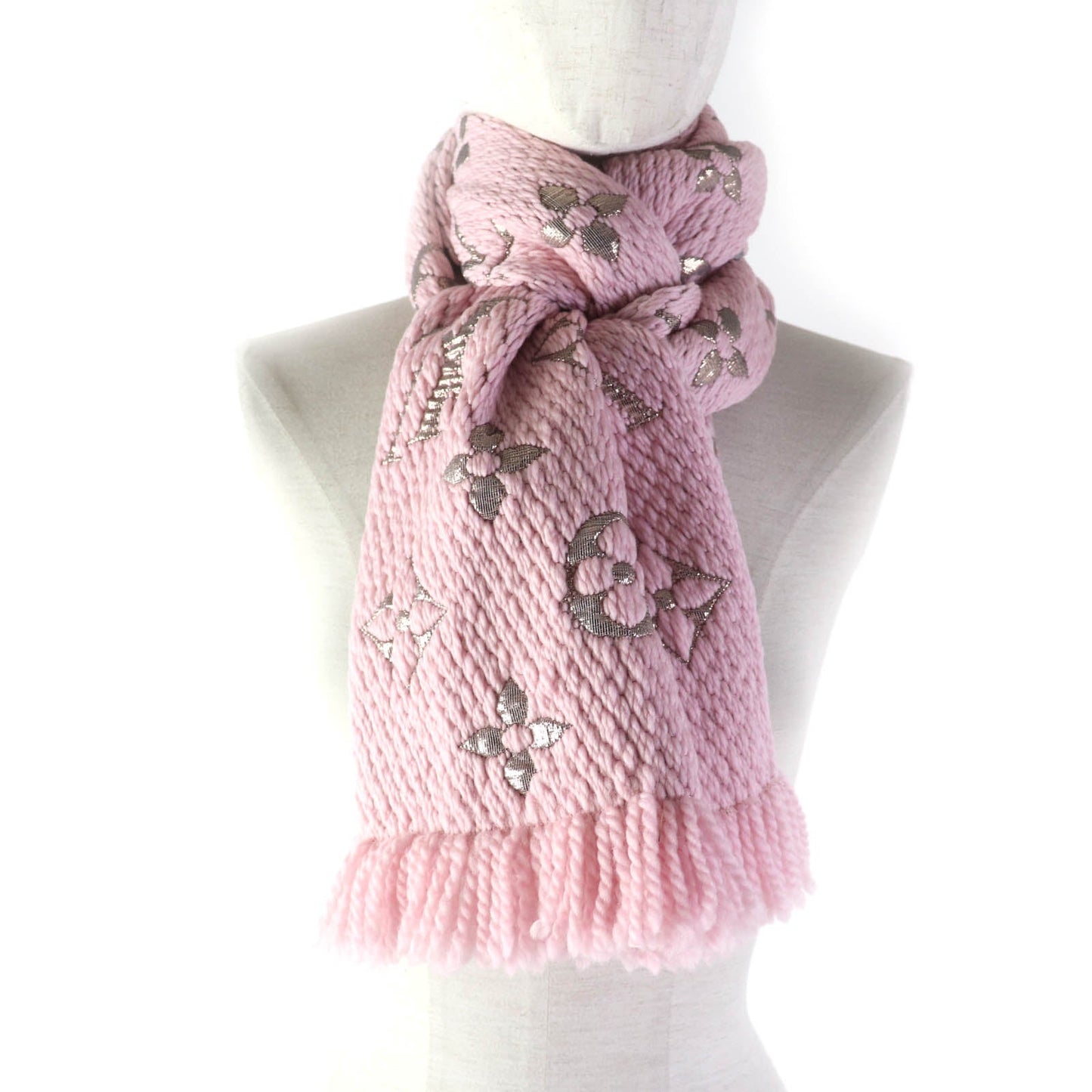 LOUIS VUITTON Scarf M70466 Main: 95% wool, Main: 3% silk, Main: 2% polyester Rose valerine Escalp Logo Mania Shine Women