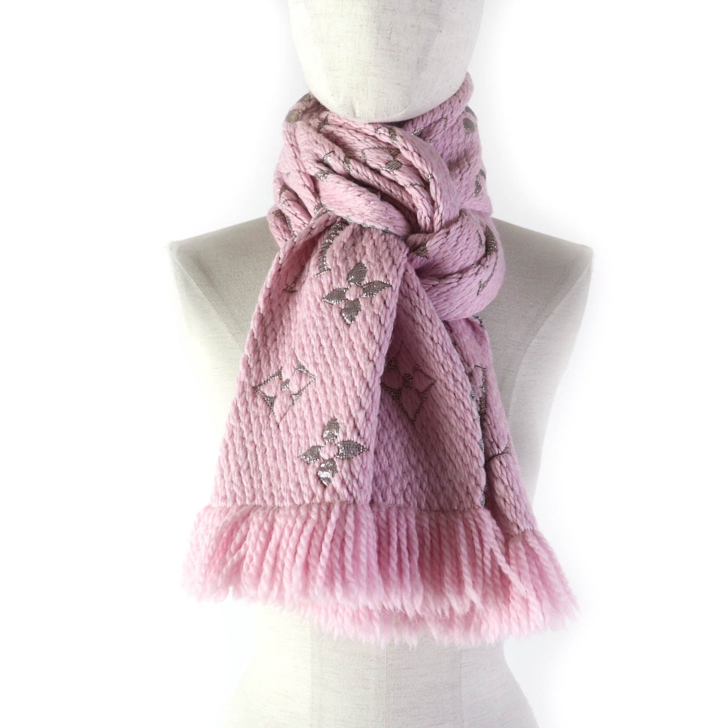LOUIS VUITTON Scarf M70466 Main: 95% wool, Main: 3% silk, Main: 2% polyester Rose valerine Escalp Logo Mania Shine Women