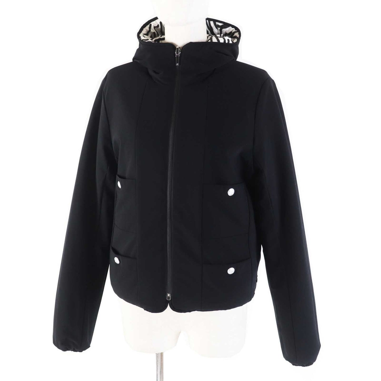 CHANEL Down jacket P70625 Outer: 100% polyester, Filling: 85% down, Filling: 15% polyester, Other: 76% polyamide, 24% polyurethane, Other: 100% polyester Black White/Black Women 36