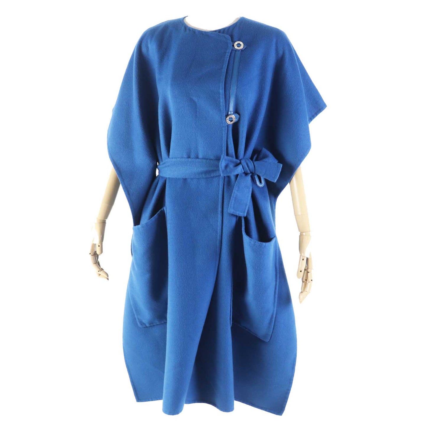 HERMES coat 2E0136DG Main: 100% cashmere, Leather: Sheepskin blue Women 38