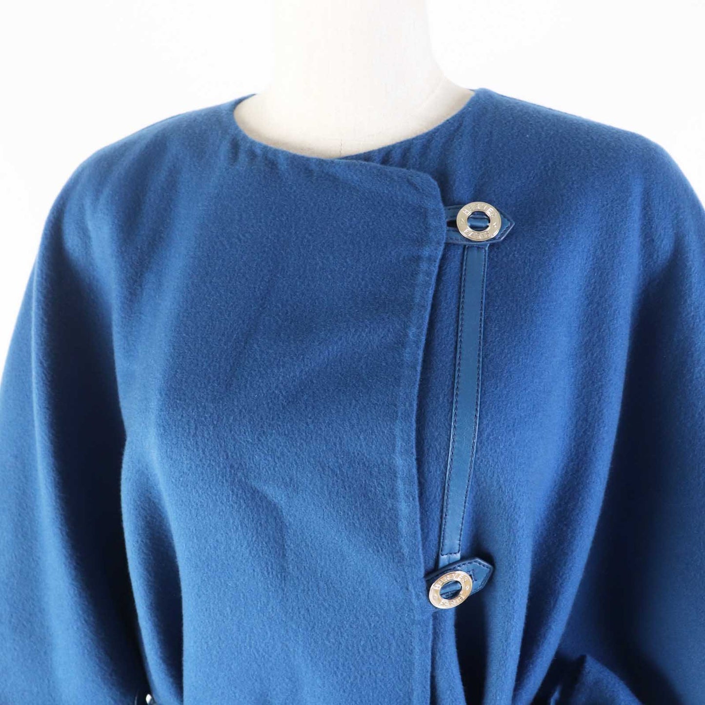 HERMES coat 2E0136DG Main: 100% cashmere, Leather: Sheepskin blue Women 38