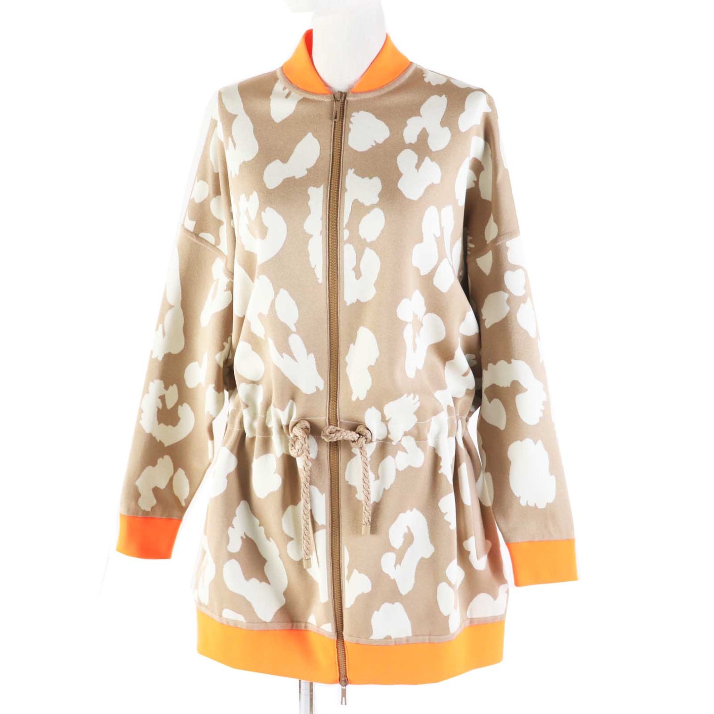 HERMES Jacket 2H2816DR Main: 100% silk, knit: 51% silk, 37% polyester, 7% nylon, 5% polyurethane, rib: 69% polyester, 18% nylon, 13% polyurethane, string: 58% silk, 42% polyester Beige Neon Orange JUNGLE LOVE Women 34