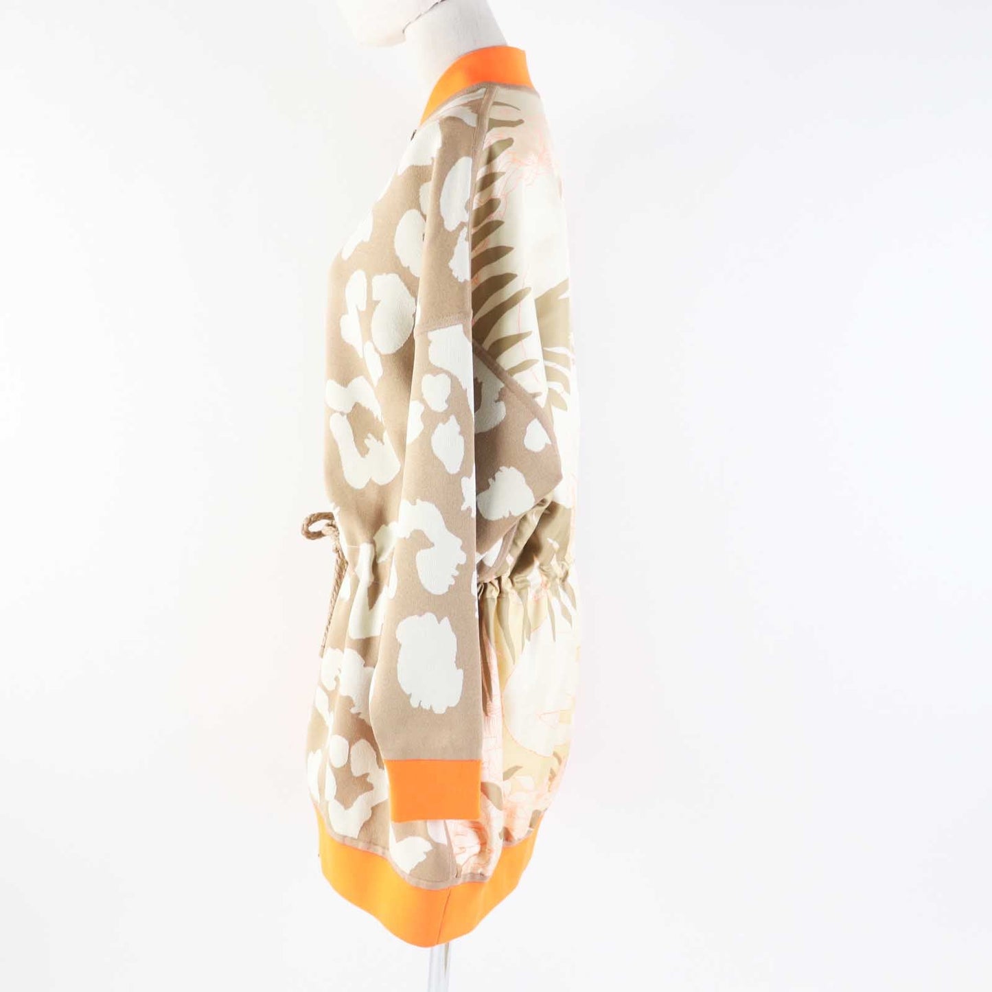 HERMES Jacket 2H2816DR Main: 100% silk, knit: 51% silk, 37% polyester, 7% nylon, 5% polyurethane, rib: 69% polyester, 18% nylon, 13% polyurethane, string: 58% silk, 42% polyester Beige Neon Orange JUNGLE LOVE Women 34