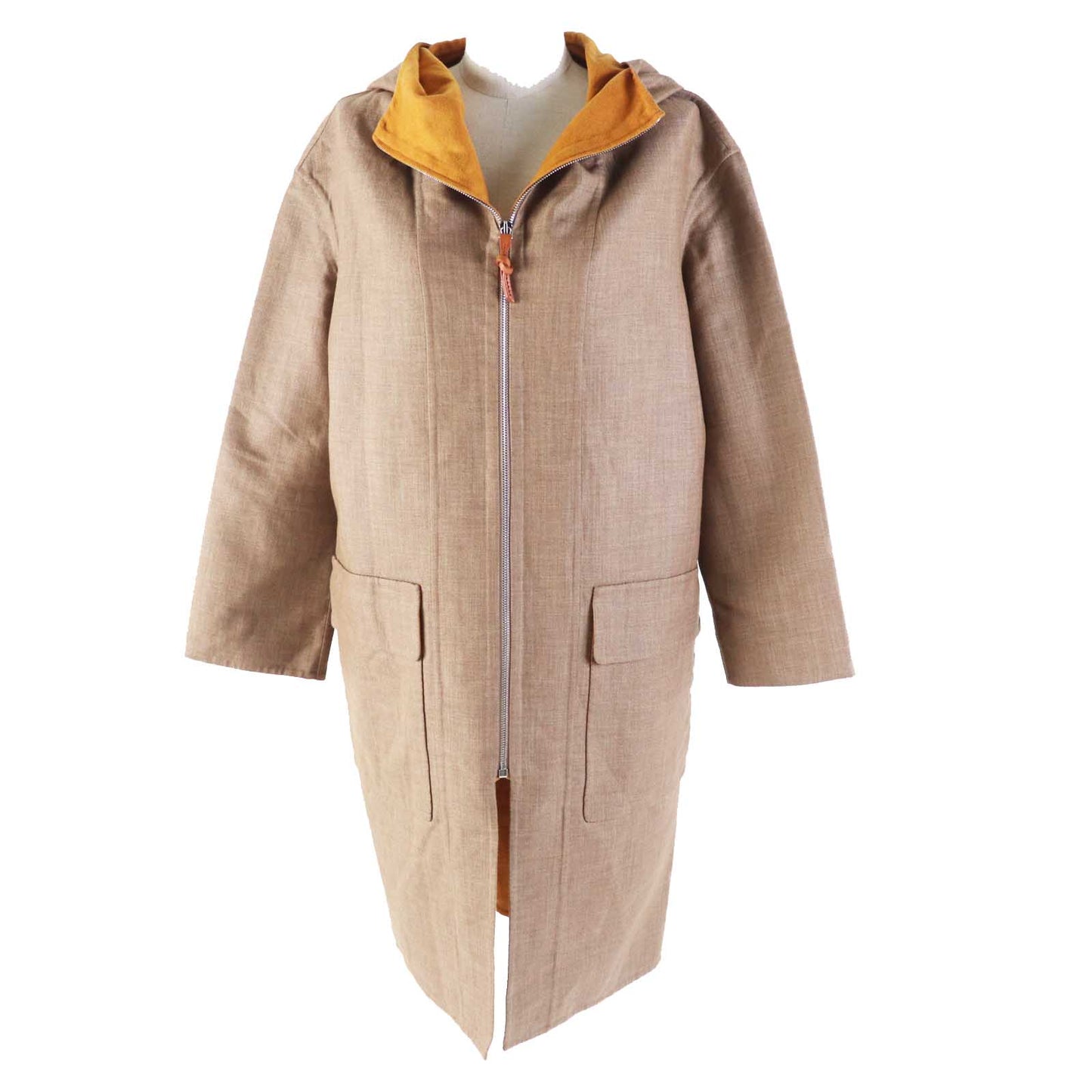 HERMES coat 3E0105DC Outer material: 85% cashmere, Outer material: 12% wool, Outer material: 3% silk, Leather part: cowhide Brown Mustard Women 32