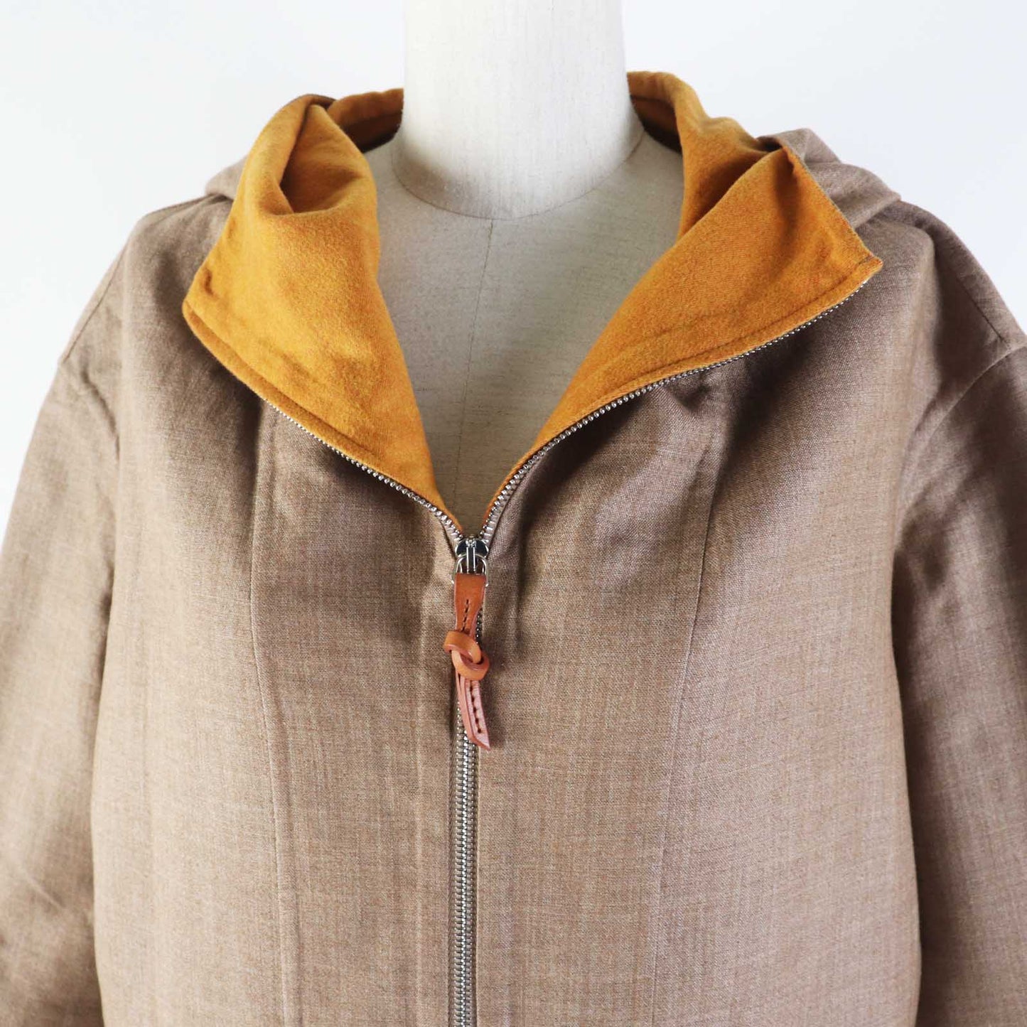 HERMES coat 3E0105DC Outer material: 85% cashmere, Outer material: 12% wool, Outer material: 3% silk, Leather part: cowhide Brown Mustard Women 32