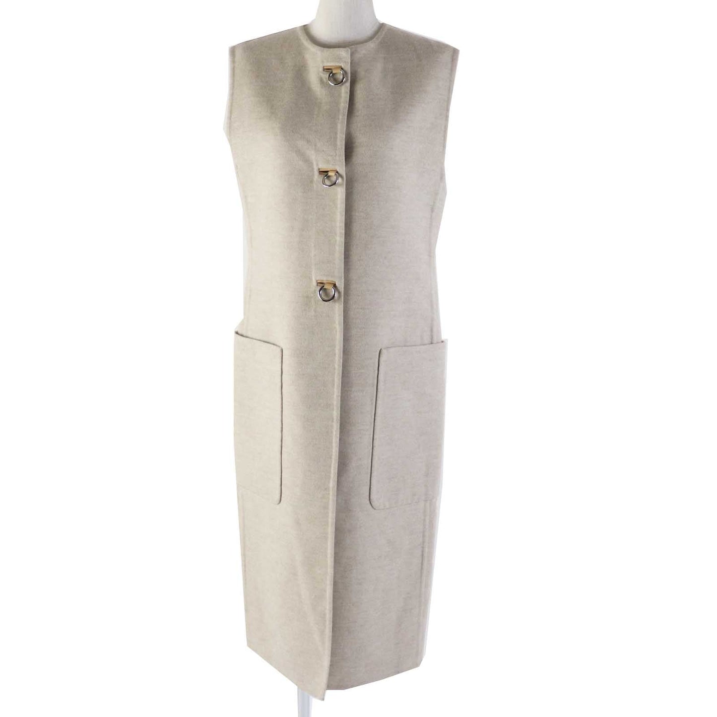 HERMES Vest 3E0223DZ Main: 100% cashmere, Leather part: Sheepskin light beige Women 36
