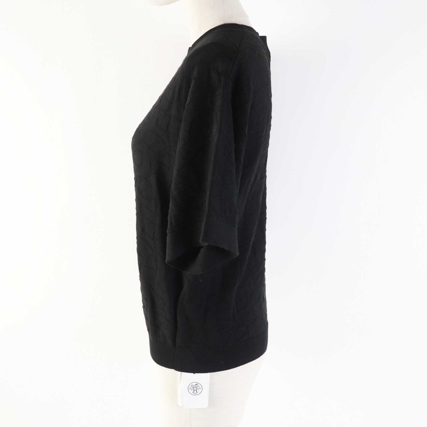 HERMES Short sleeve knit 4E2649DC Outer material: 56% silk, Outer material: 43% cotton, Outer material: 1% nylon, Part: 57% silk, Part: 43% cotton black Naoussa Chene Women 34