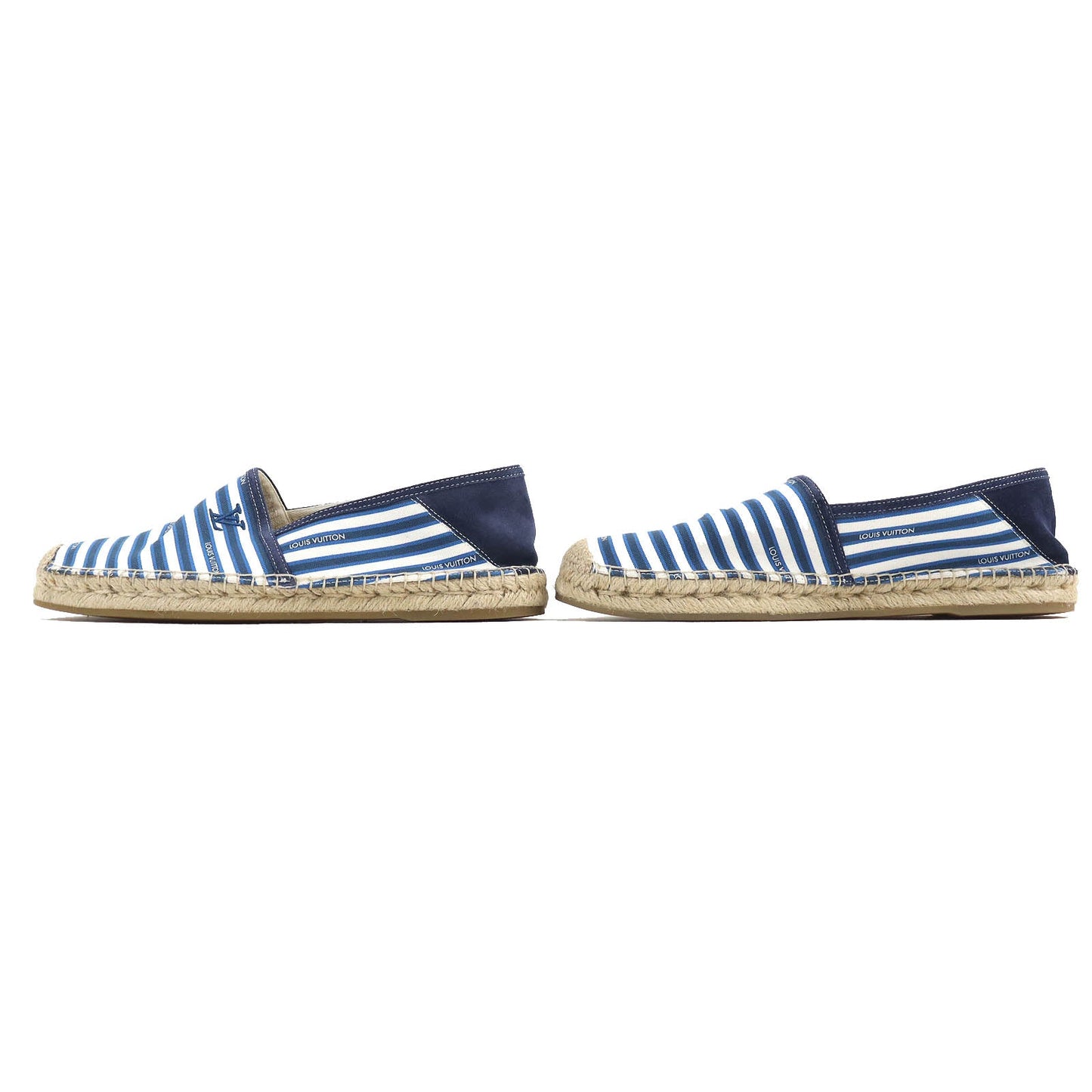 LOUIS VUITTON Slip-on Canvas, Rubber Blue white Jute Flats Border LV logo embroidery Espadrille mens 8