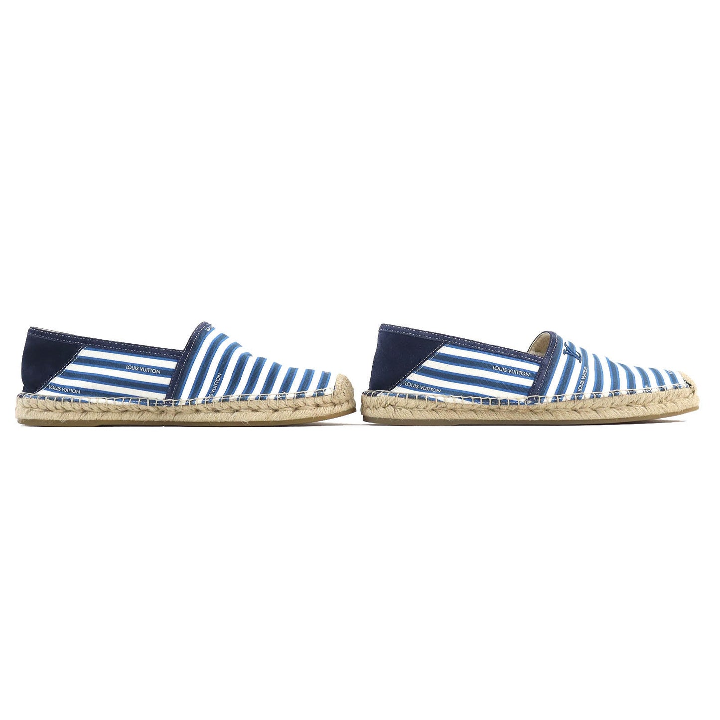 LOUIS VUITTON Slip-on Canvas, Rubber Blue white Jute Flats Border LV logo embroidery Espadrille mens 8