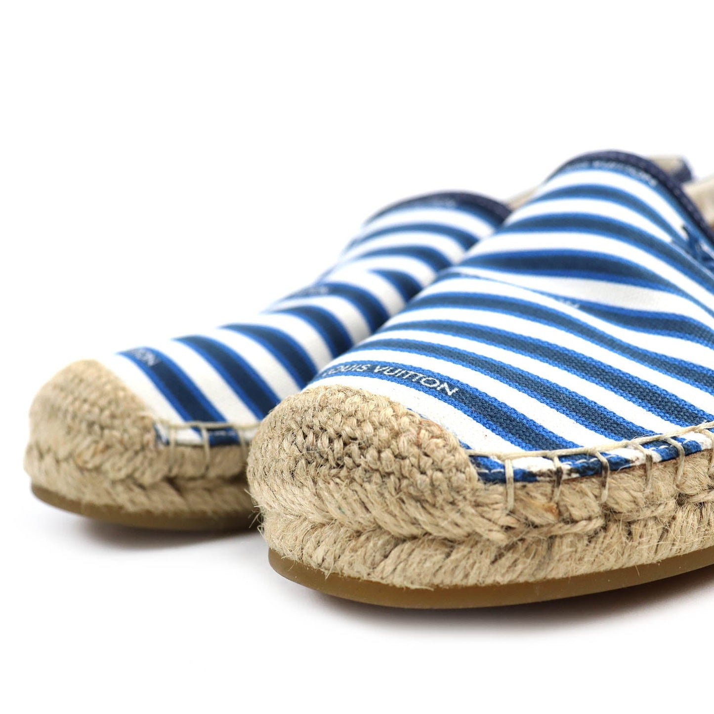 LOUIS VUITTON Slip-on Canvas, Rubber Blue white Jute Flats Border LV logo embroidery Espadrille mens 8
