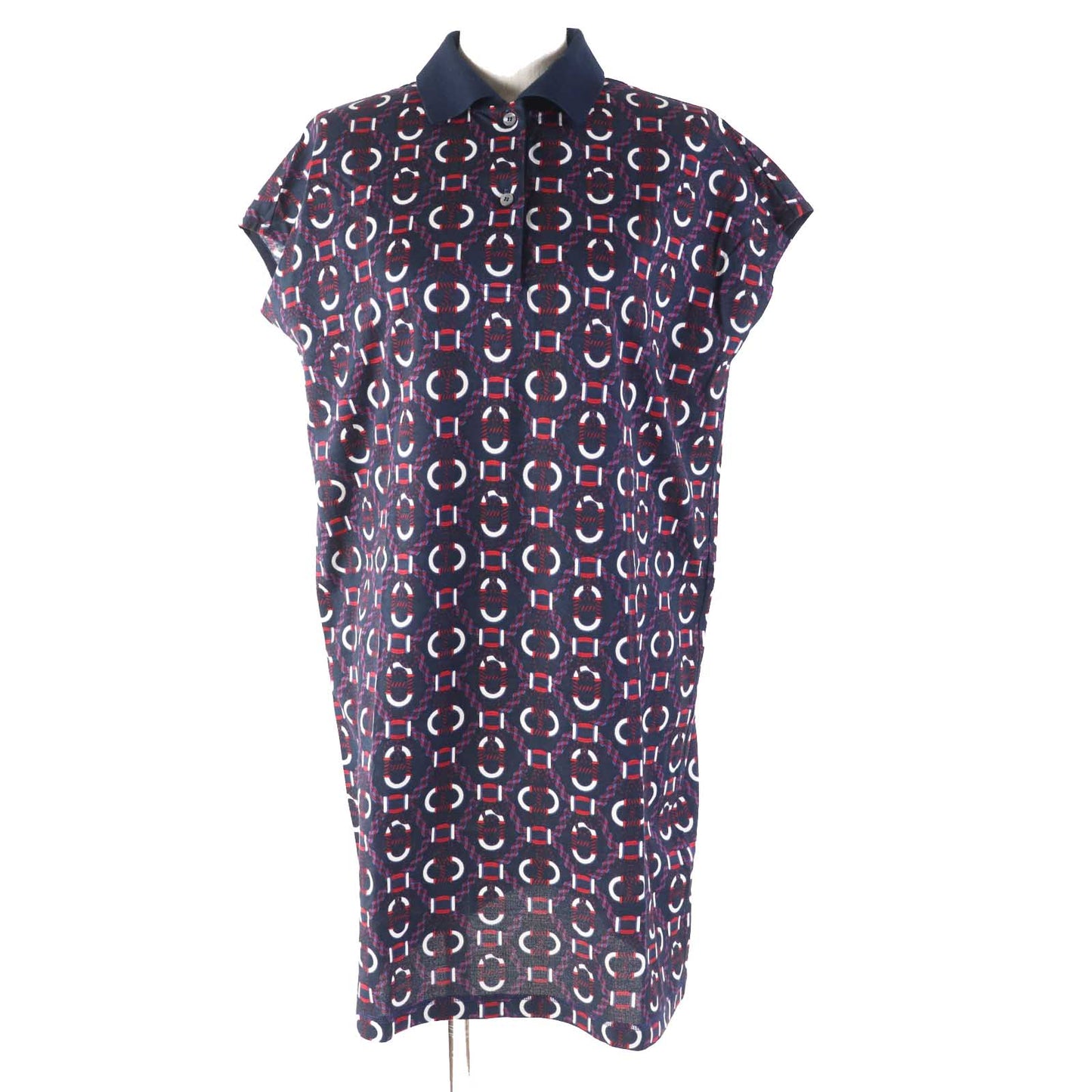HERMES one piece 3E4512DB Main: 100% cotton, part: 70% cotton, part: 26% nylon, part: 4% polyurethane Navy red white Canoe Women 34