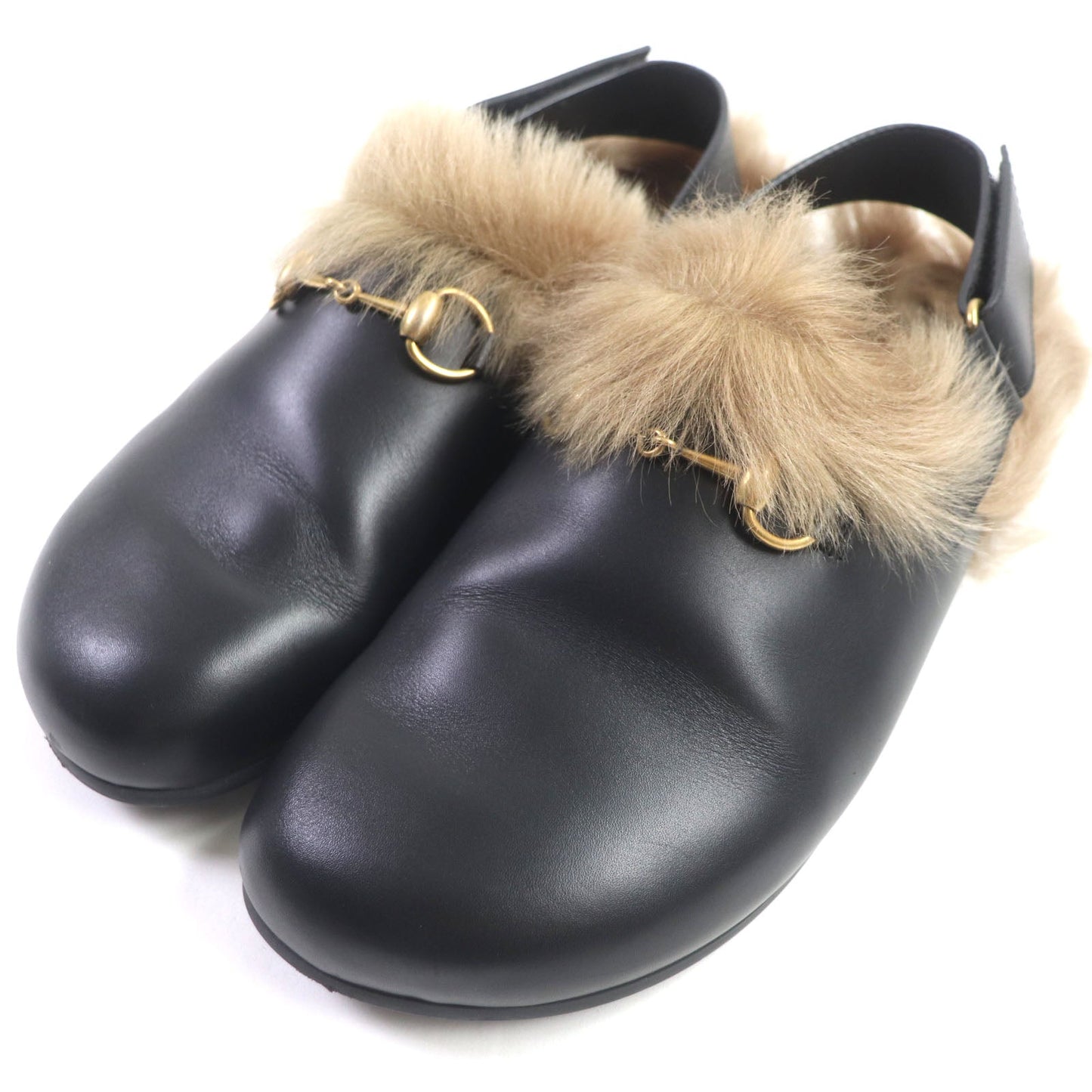 GUCCI Sandals 473493 Main: Leather, Fur black Horsebit mens Size unknown
