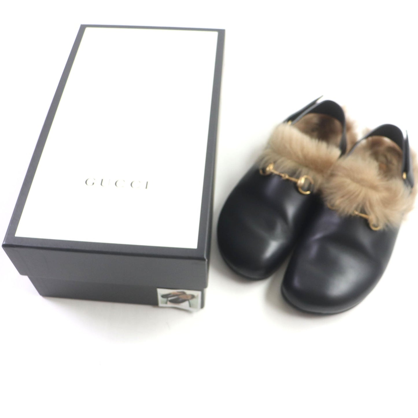 GUCCI Sandals 473493 Main: Leather, Fur black Horsebit mens Size unknown
