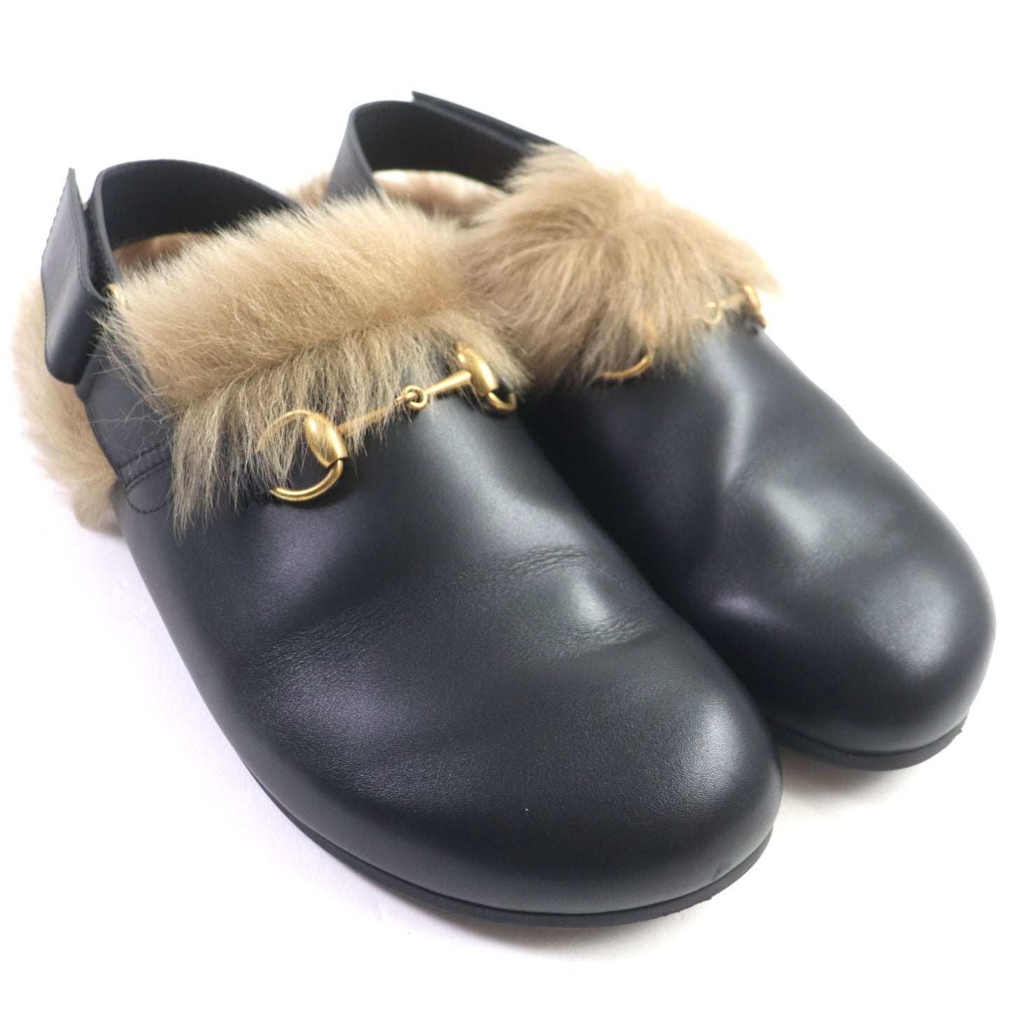 GUCCI Sandals 473493 Main: Leather, Fur black Horsebit mens Size unknown
