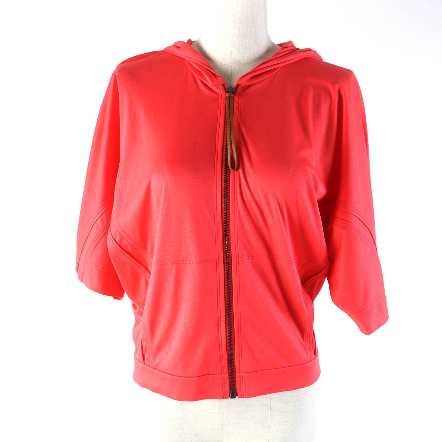 HERMES Hoodie Main: 100% cotton, some parts: sheep leather Orange Women 34