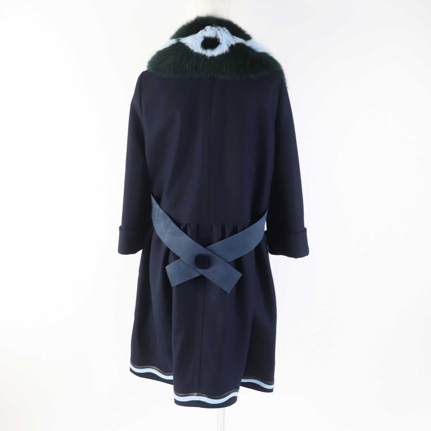 FENDI coat FF8246 Outer material: 87% wool, Outer material: 10% cashmere, Outer material: 3% polyurethane, Other material: 100% silk, Fur: Fox Leather: Lamb Navy Women 42