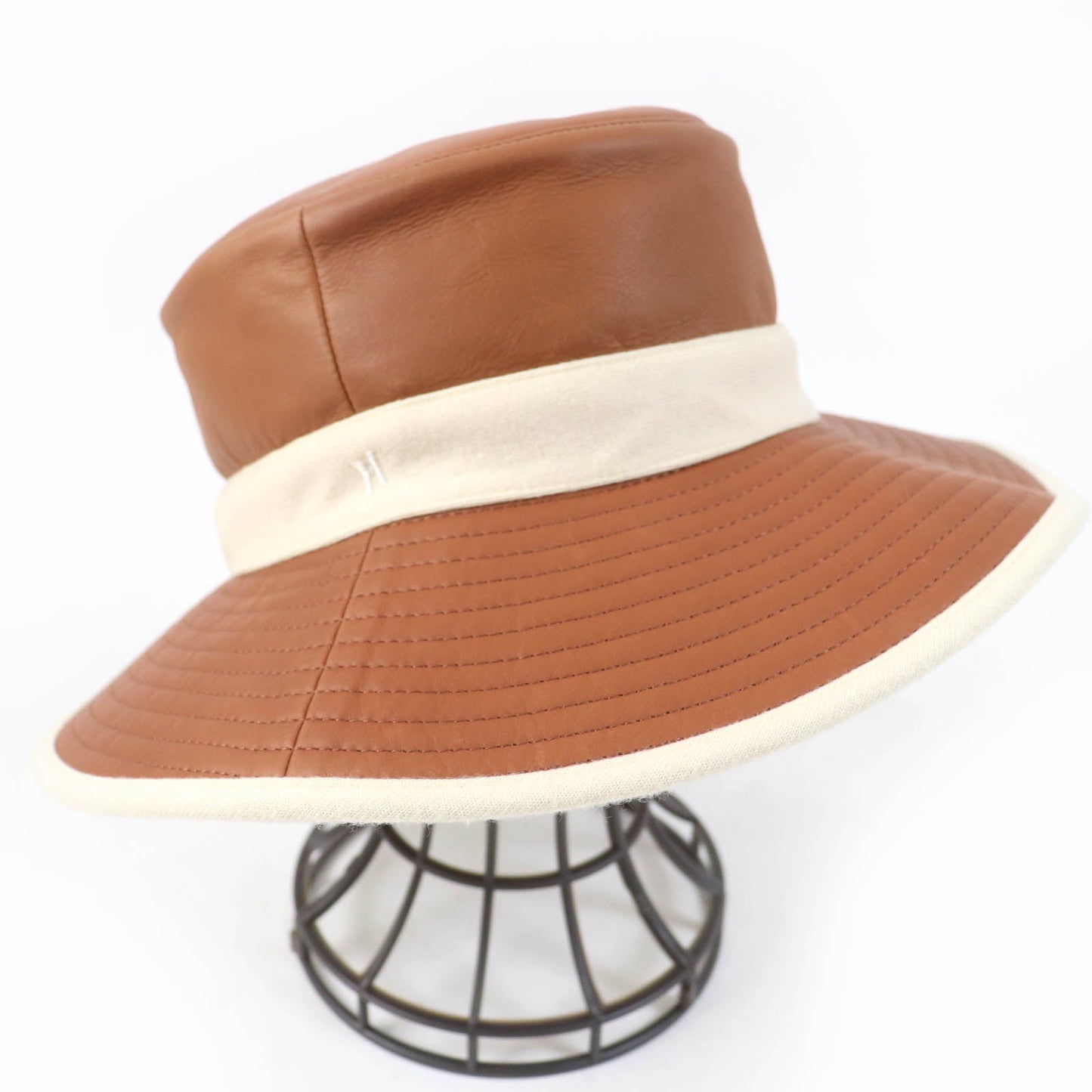 HERMES hat Main: Leather, Lining: 100% Cashmere Brown Ivory Women 58