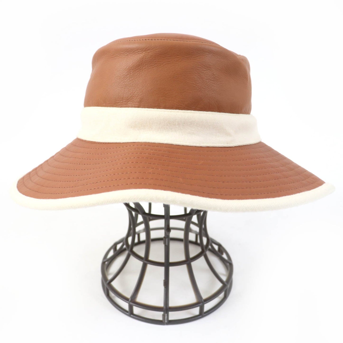 HERMES hat Main: Leather, Lining: 100% Cashmere Brown Ivory Women 58