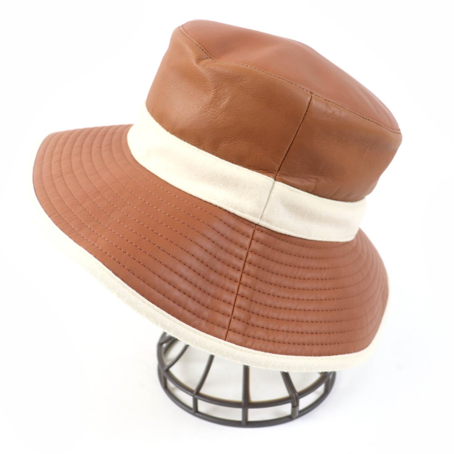HERMES hat Main: Leather, Lining: 100% Cashmere Brown Ivory Women 58