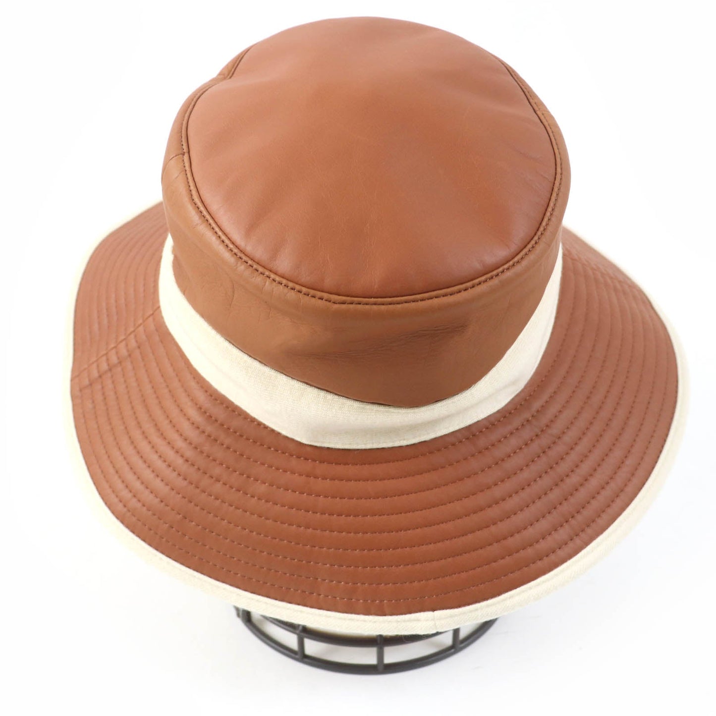 HERMES hat Main: Leather, Lining: 100% Cashmere Brown Ivory Women 58