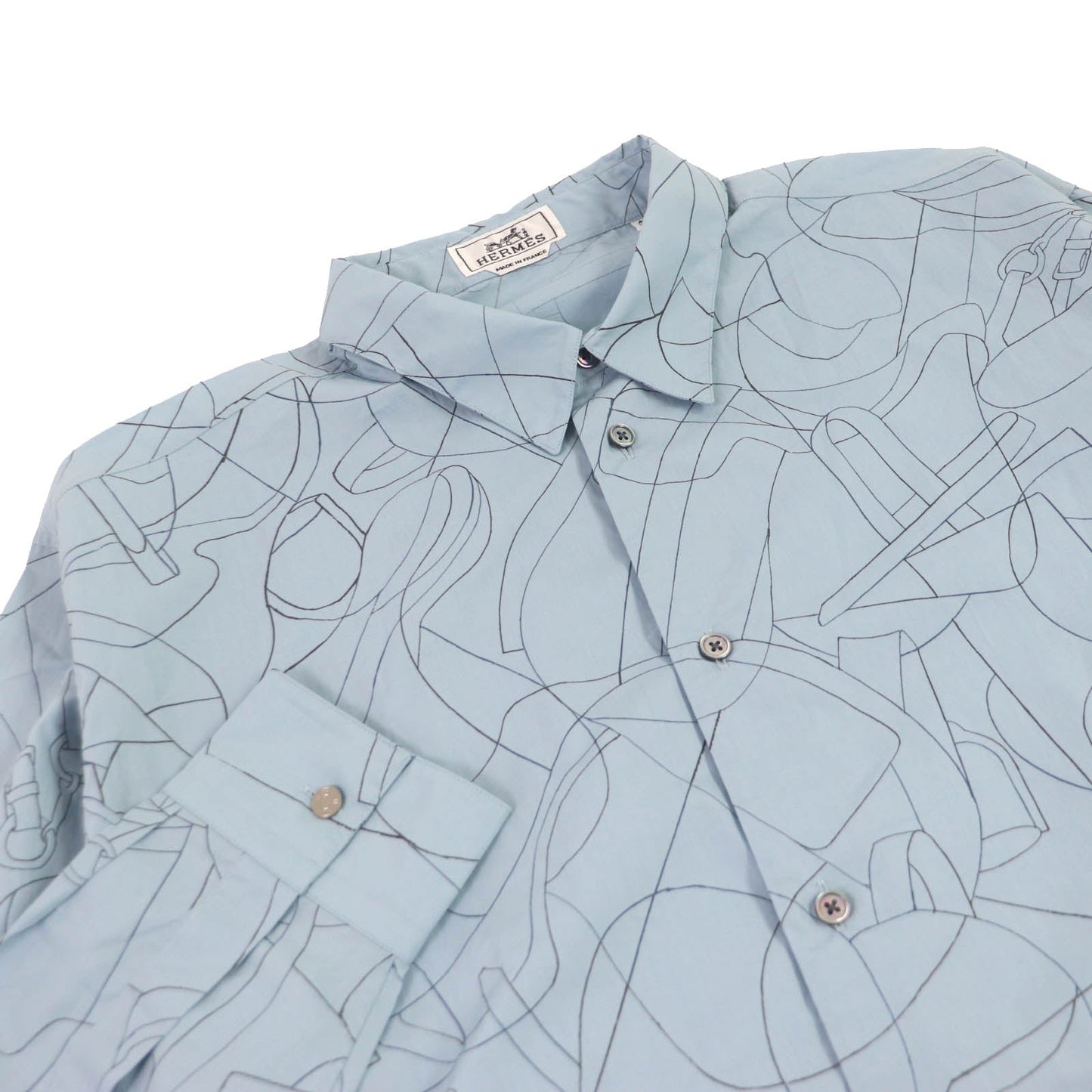 HERMES Long sleeve shirt Main: 100% cotton Ciel Couvel Selles en Fragments Finesse mens 44