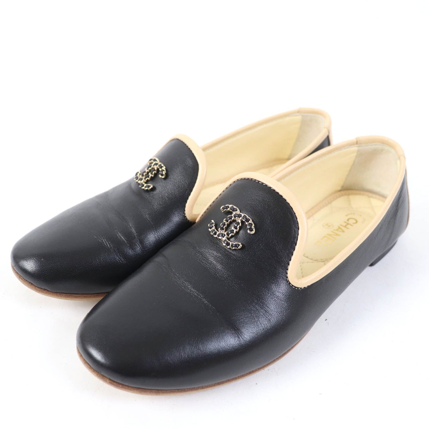 CHANEL Leather shoes 17G G31630 Main: Leather Black beige Women 34 1/2 C