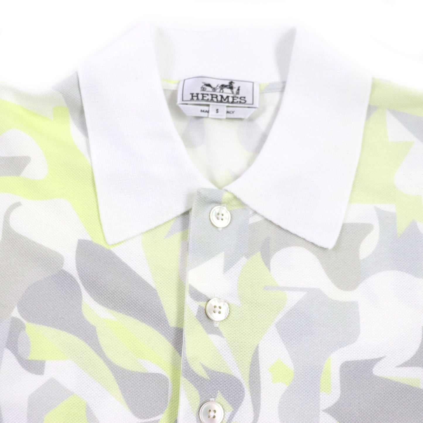 HERMES Short sleeve polo shirt Main: 100% cotton White Gray Yellow Panel Vegetal mens S
