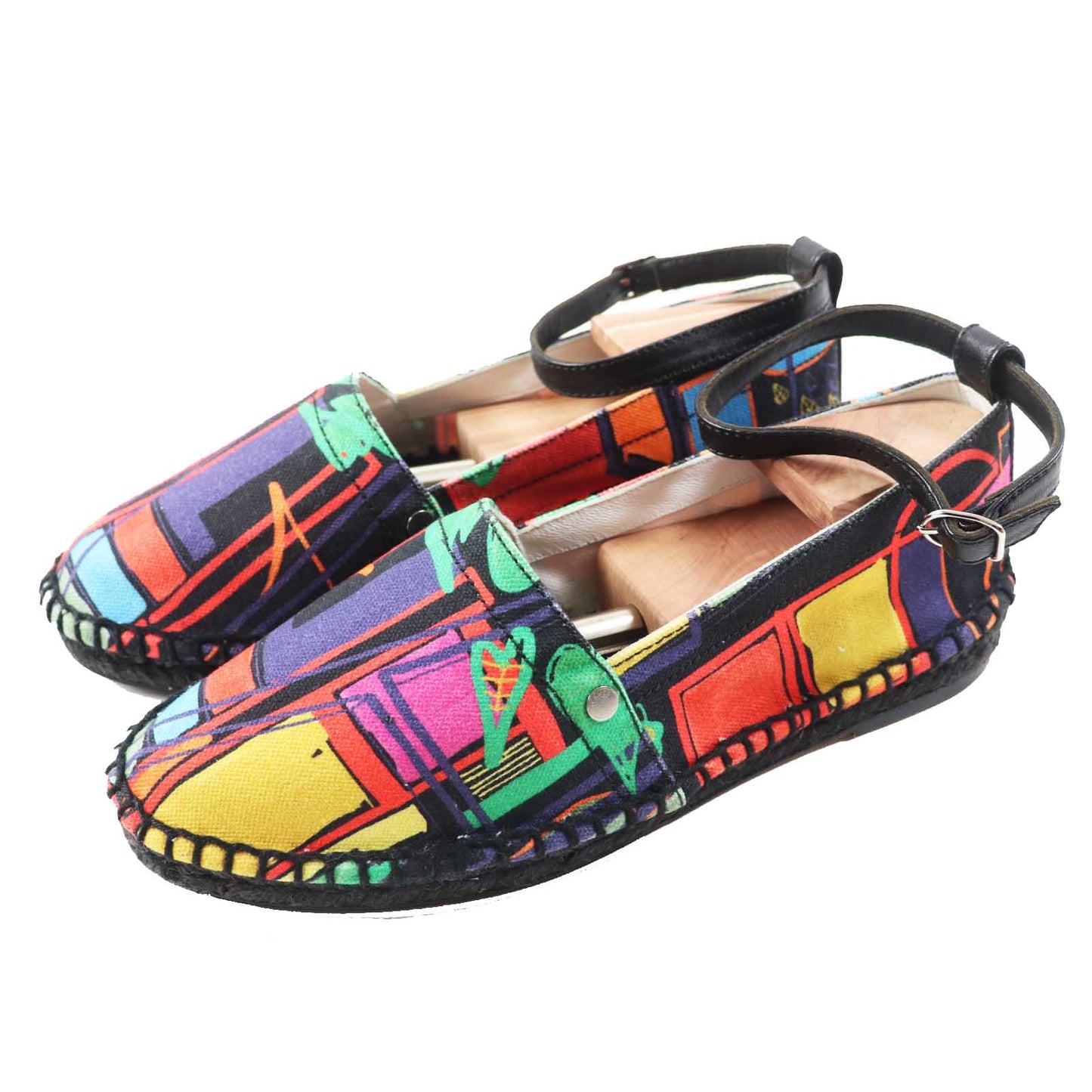 HERMES Slip-on Main: Canvas, Part: Leather, Sole: Jute type black multi Women 37