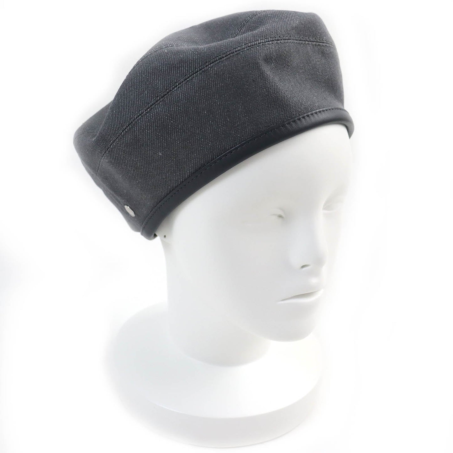 HERMES beret Outer: 100% cotton, Lining: 65% rayon, Lining: 35% silk, Leather part: cowhide gray Saint Honor Women 58