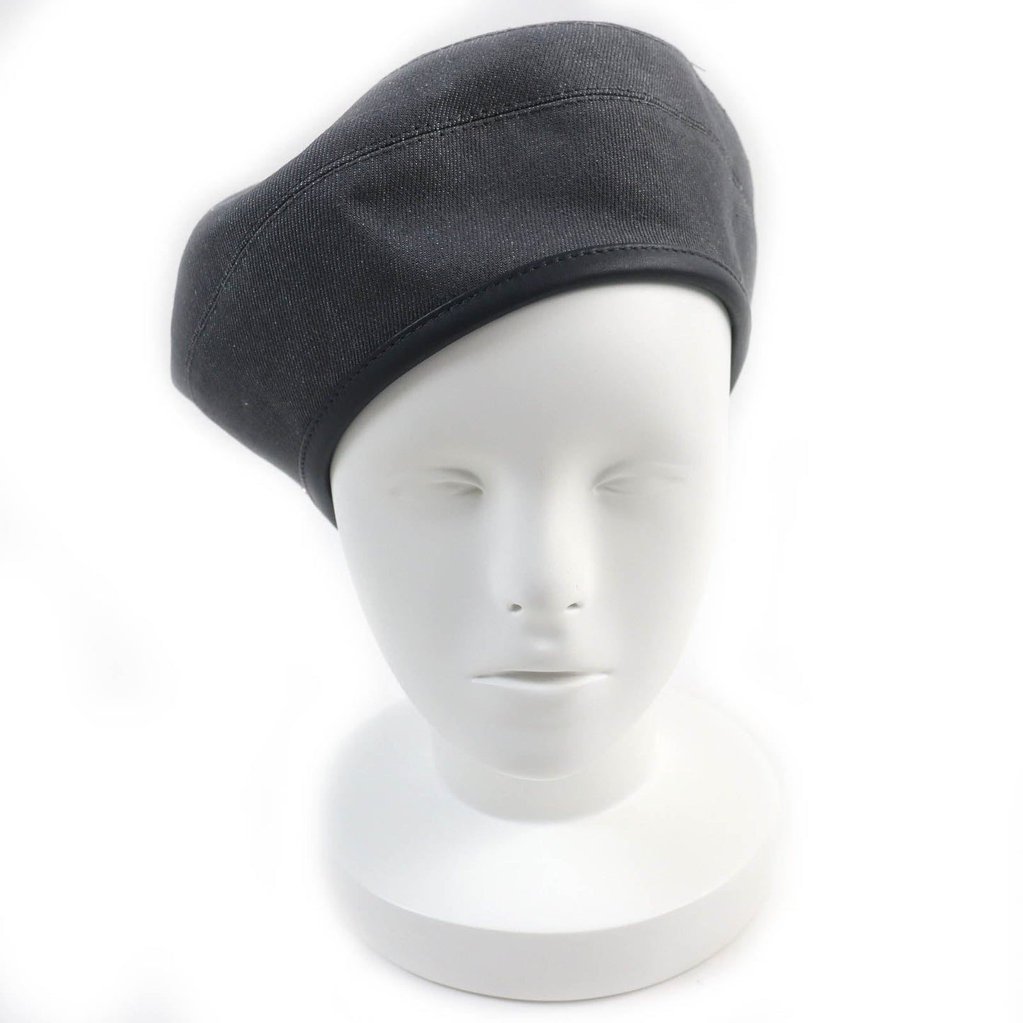 HERMES beret Outer: 100% cotton, Lining: 65% rayon, Lining: 35% silk, Leather part: cowhide gray Saint Honor Women 58