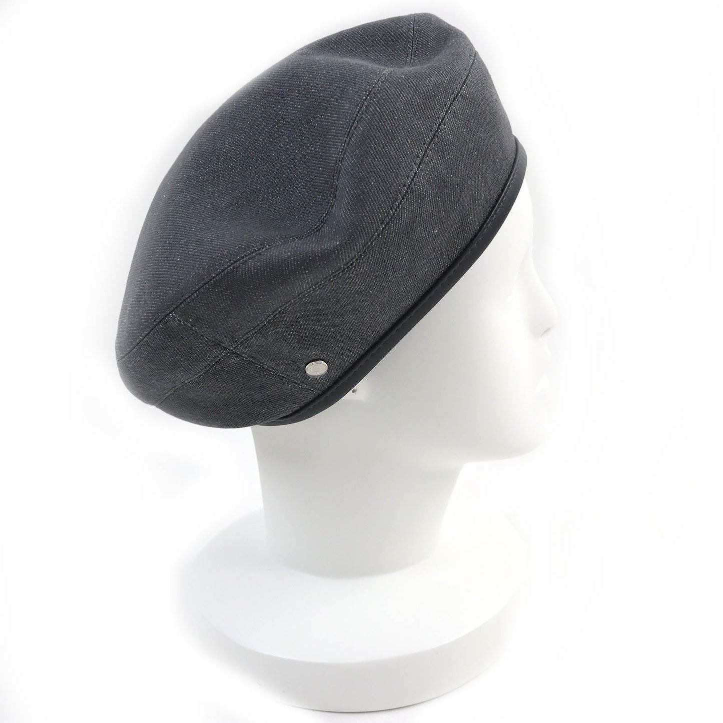 HERMES beret Outer: 100% cotton, Lining: 65% rayon, Lining: 35% silk, Leather part: cowhide gray Saint Honor Women 58