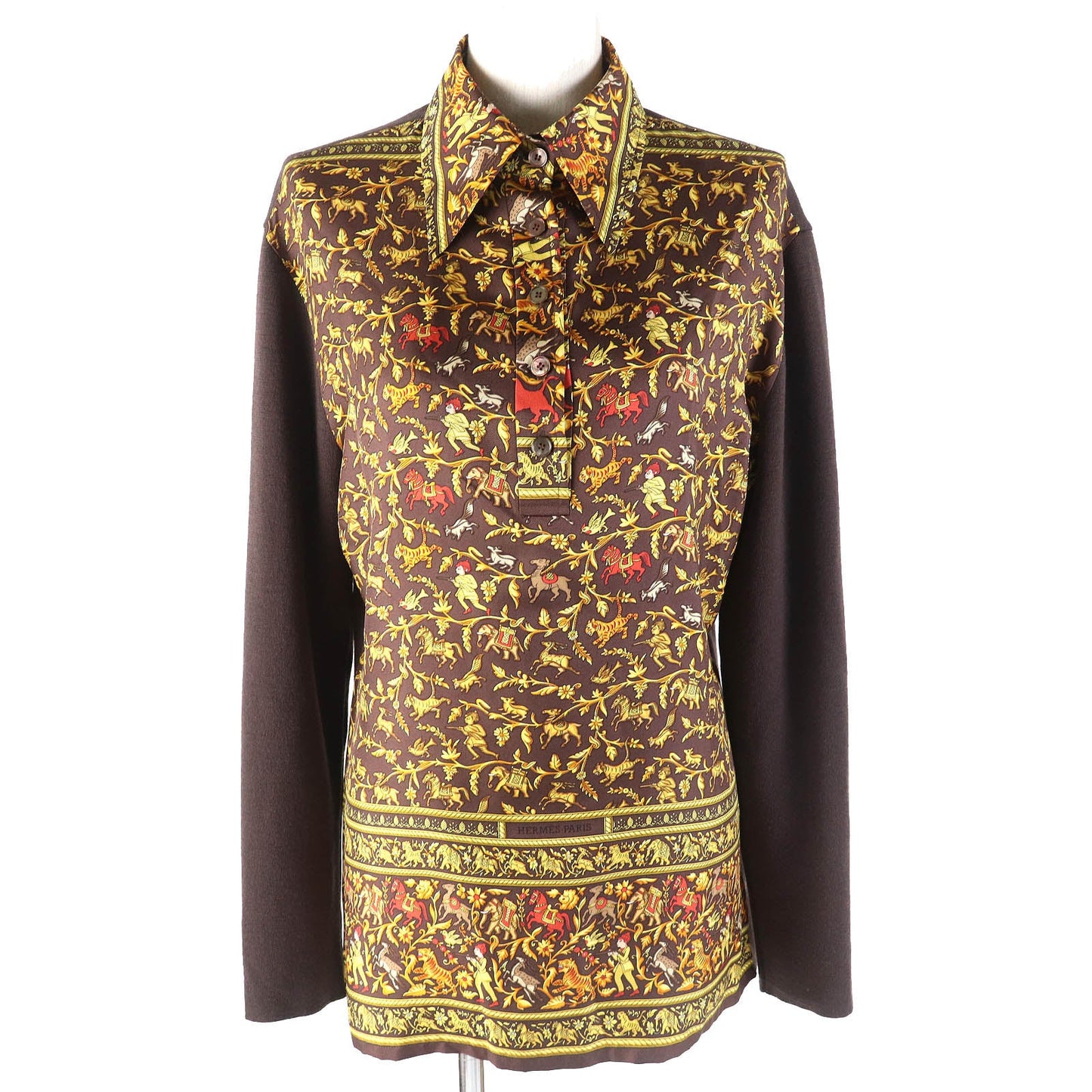 HERMES tops Main: 100% silk, Main: 100% wool Dark Brown Yellow Women S