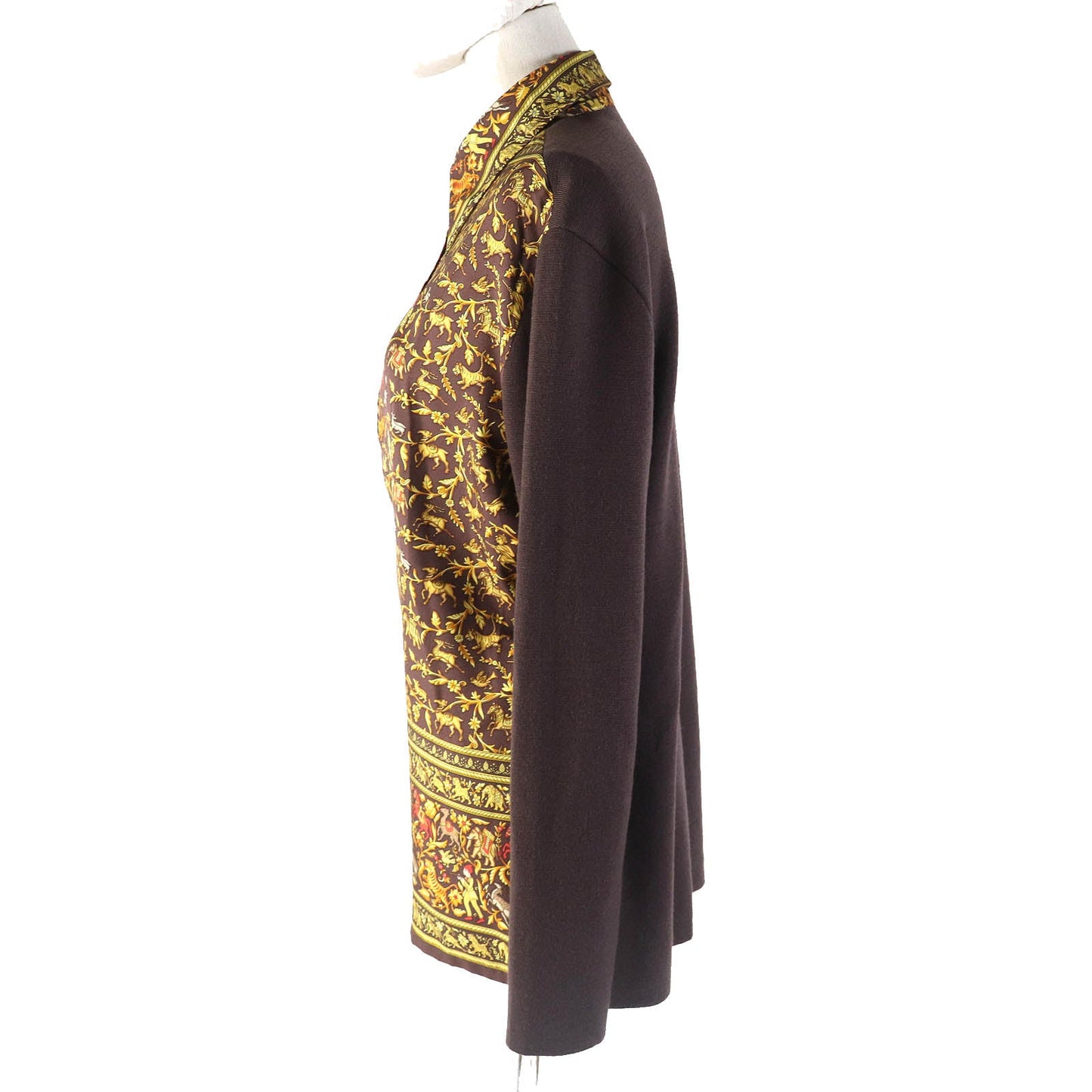 HERMES tops Main: 100% silk, Main: 100% wool Dark Brown Yellow Women S