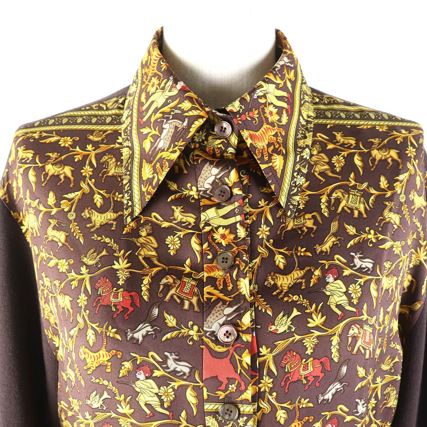 HERMES tops Main: 100% silk, Main: 100% wool Dark Brown Yellow Women S