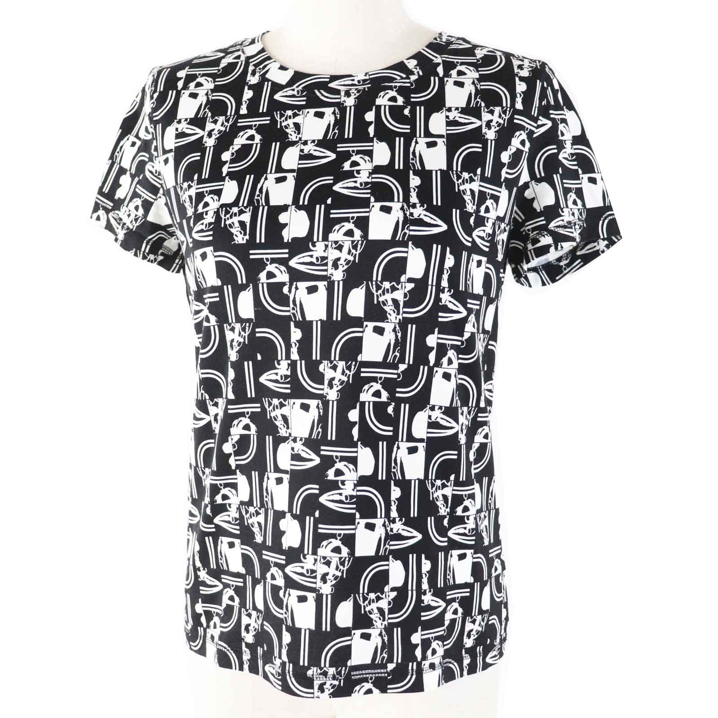 HERMES Short sleeve T-shirt Main: 100% cotton Black White BRIDES DE GALA en Desordre Ceremonial bridles Women 34