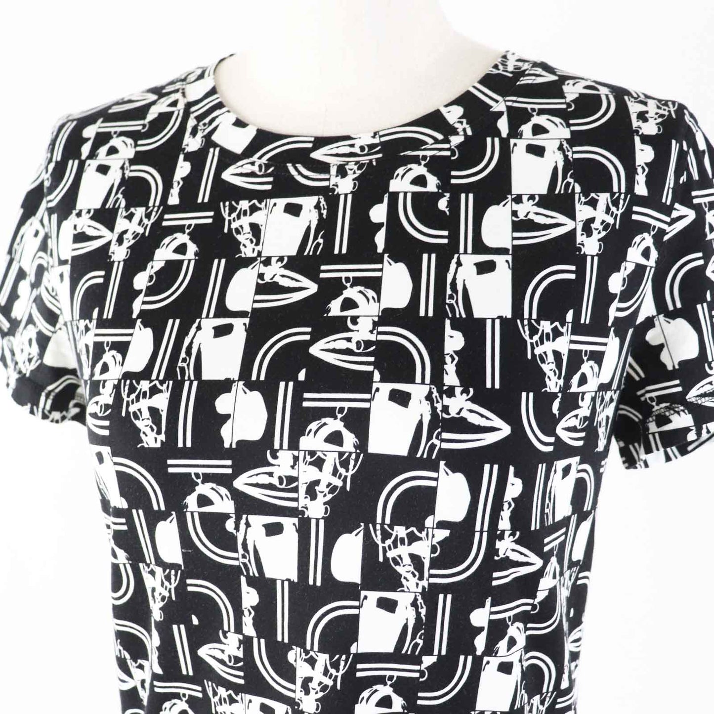 HERMES Short sleeve T-shirt Main: 100% cotton Black White BRIDES DE GALA en Desordre Ceremonial bridles Women 34