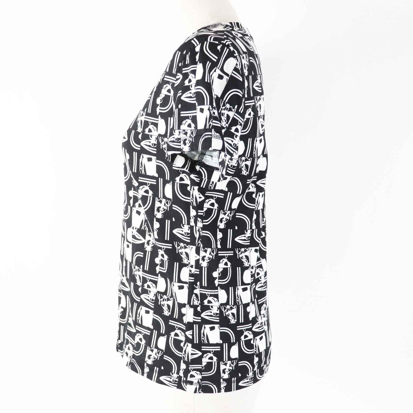 HERMES Short sleeve T-shirt Main: 100% cotton Black White BRIDES DE GALA en Desordre Ceremonial bridles Women 34