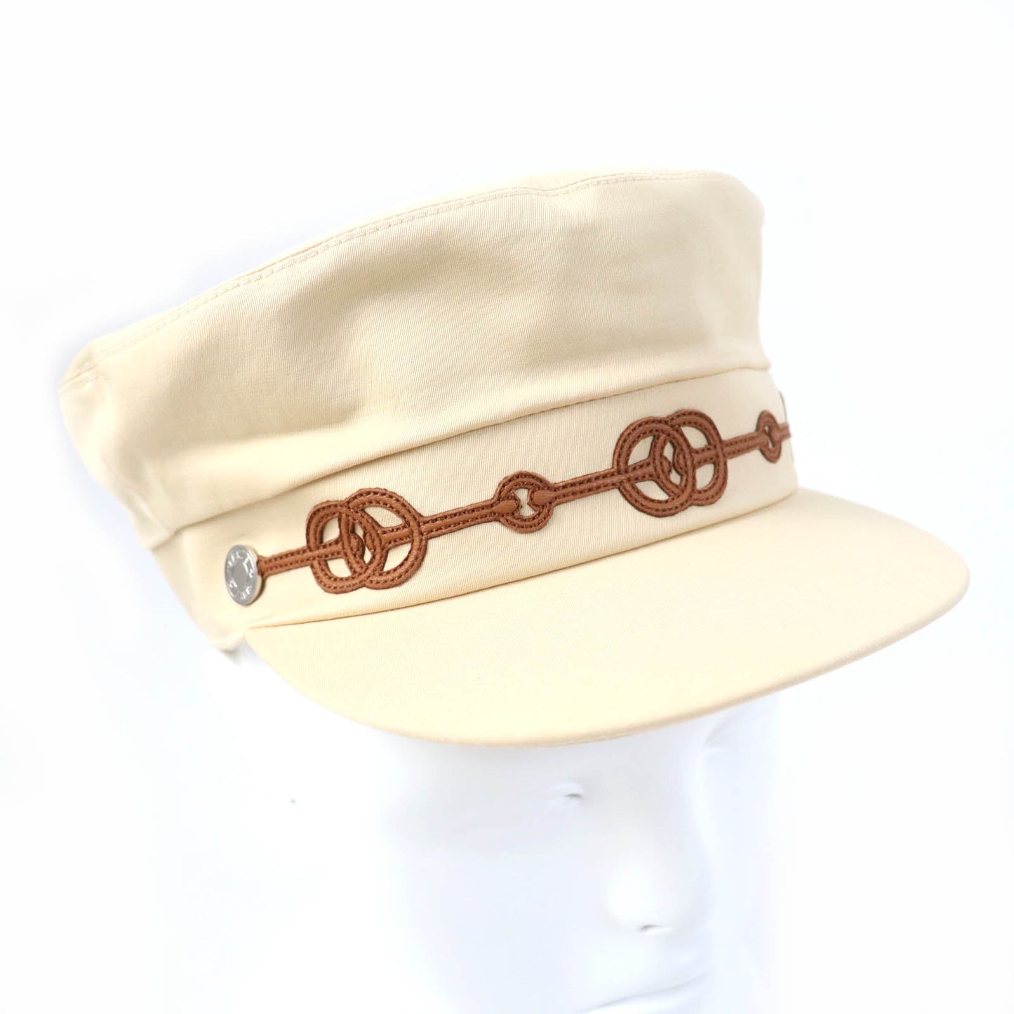 HERMES Casquette Main: 96% cotton, Main: 4% polyurethane, Part: sheep leather, Lining: 65% rayon, Lining: 35% silk beige Kabul Cricket Women 56