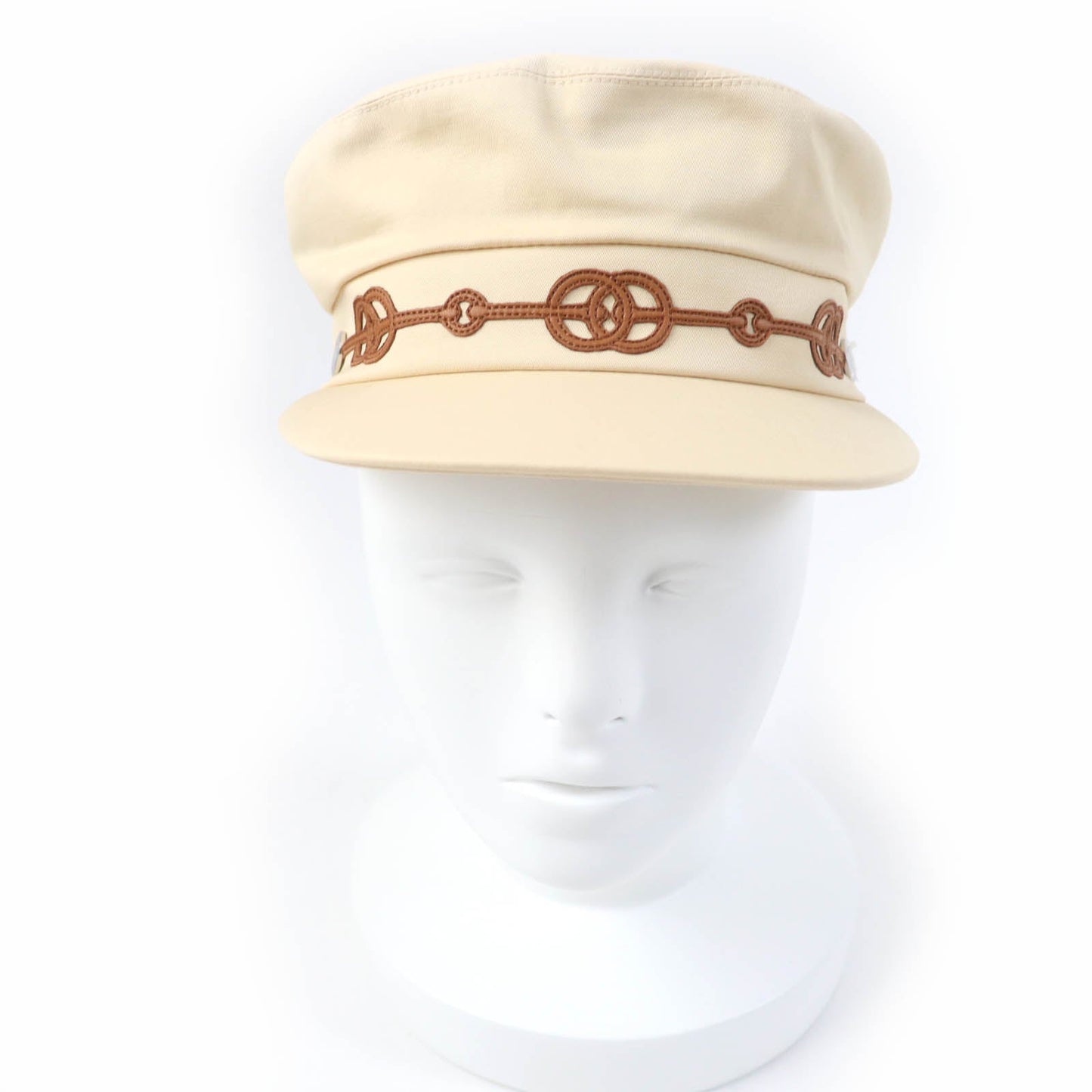 HERMES Casquette Main: 96% cotton, Main: 4% polyurethane, Part: sheep leather, Lining: 65% rayon, Lining: 35% silk beige Kabul Cricket Women 56