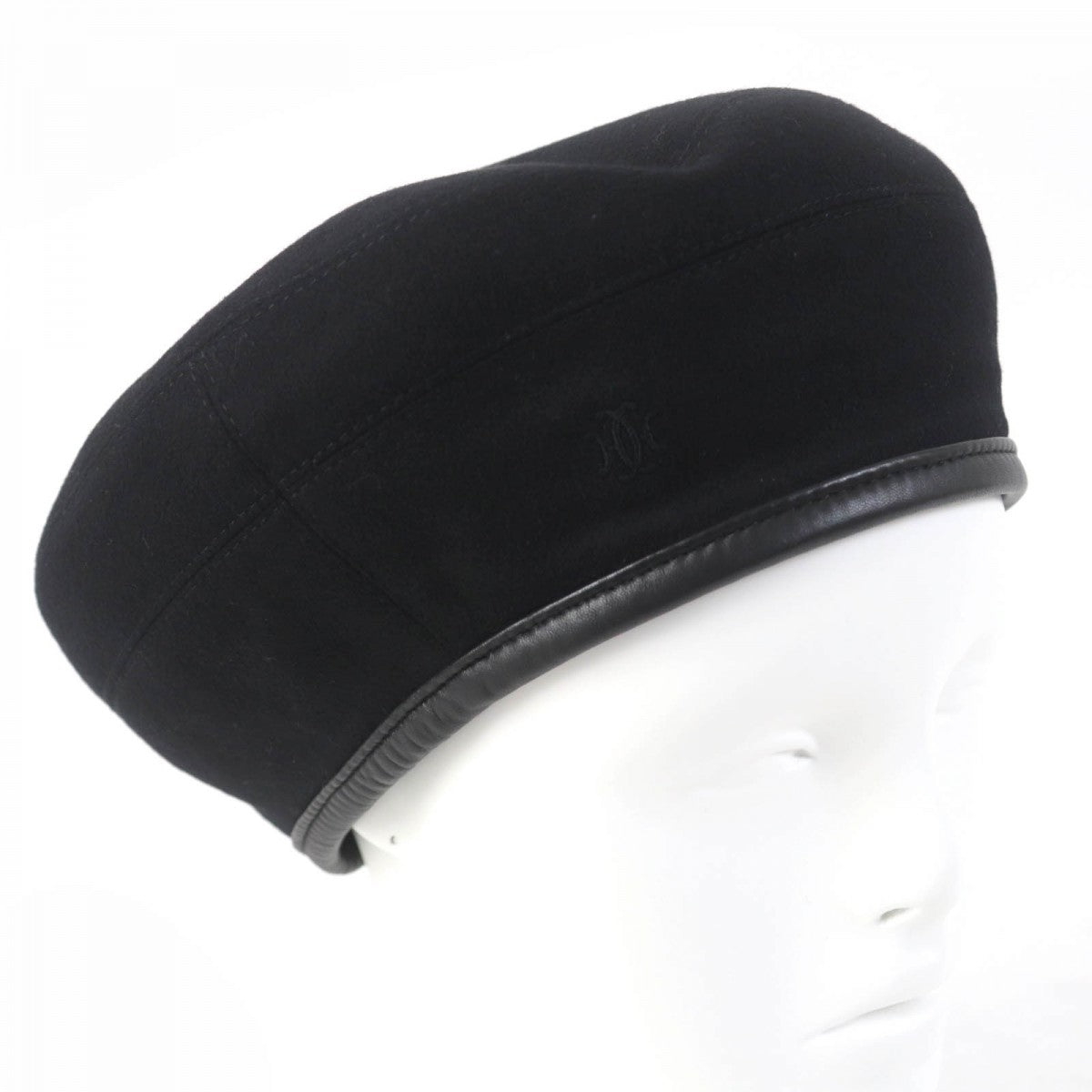 HERMES beret Main: 100% cashmere, Part: Lamb leather, Lining: 65% rayon, Lining: 35% silk black Women 58
